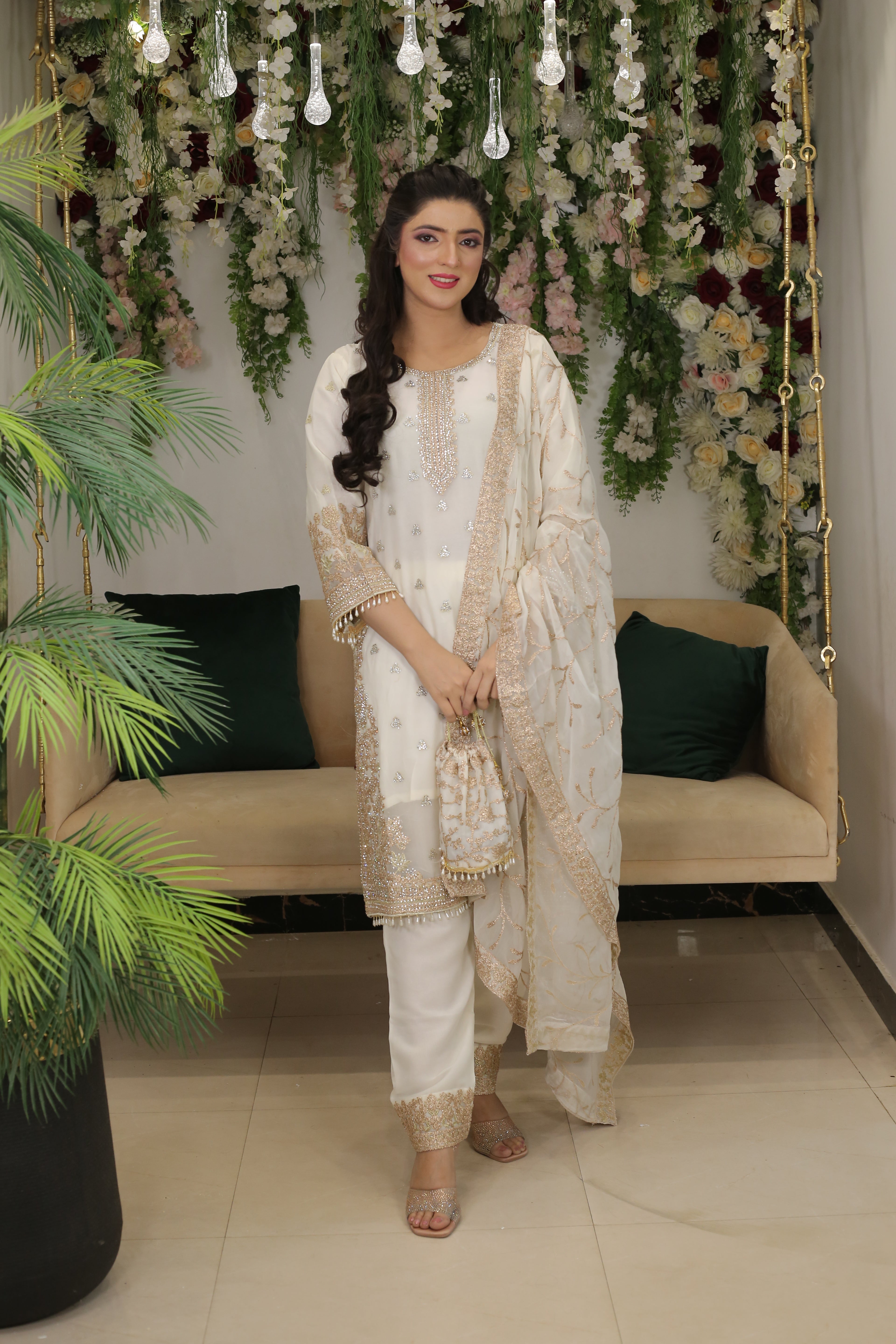 Luxury 3PC Long Shirt Suit Intricate DMC Stone Work Designer Set