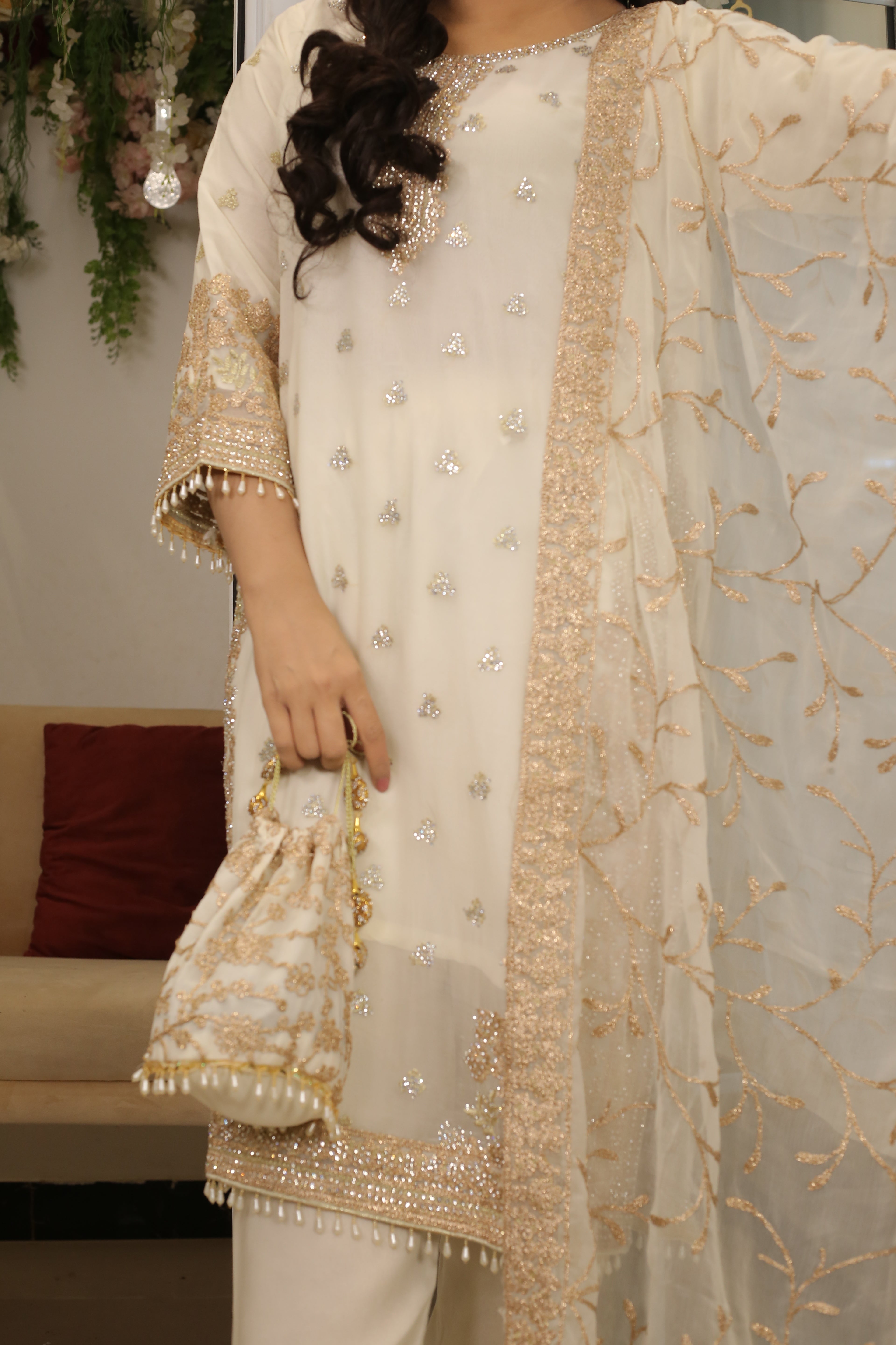 Luxury 3PC Long Shirt Suit Intricate DMC Stone Work Designer Set