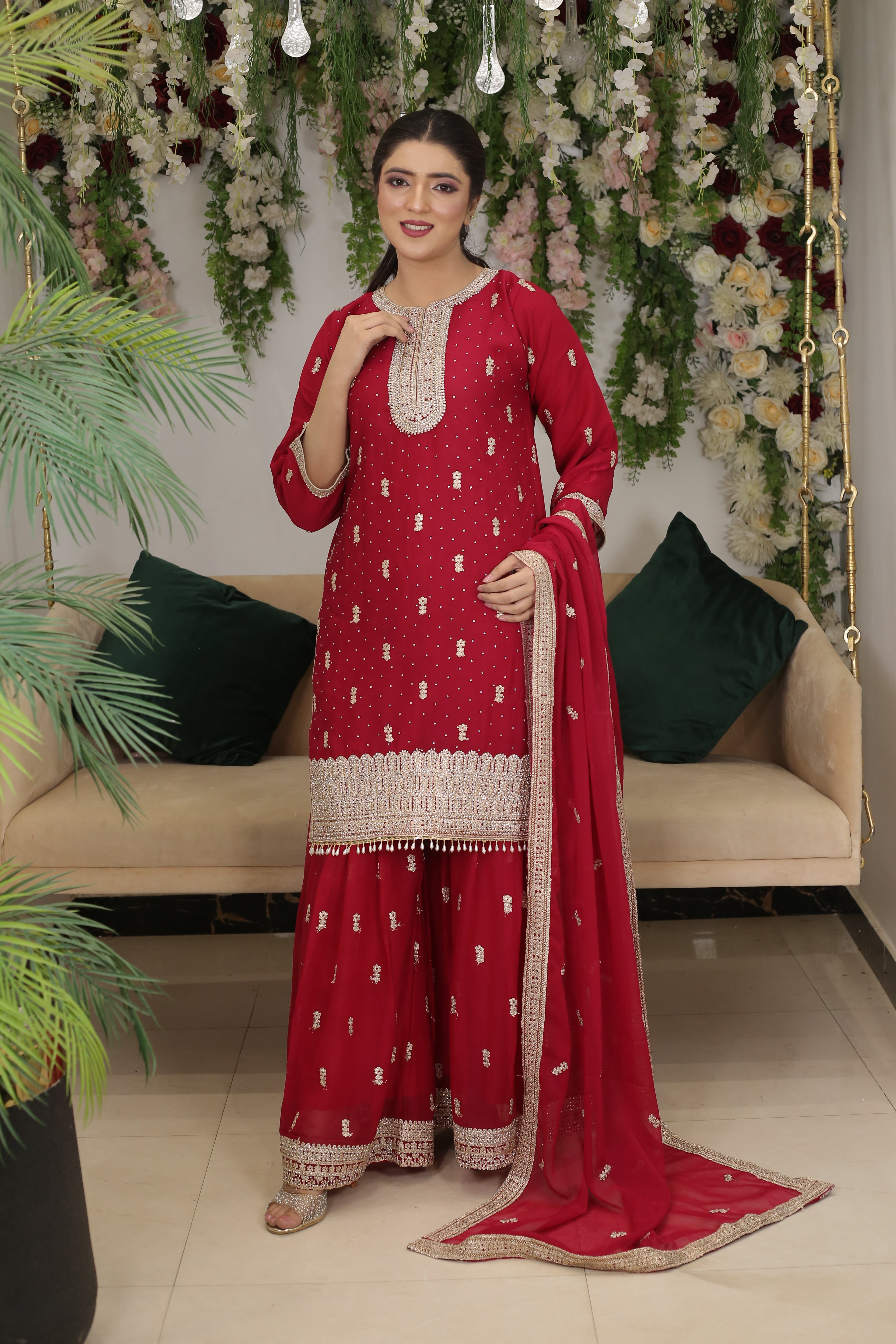 3PC DMC Stone Work Gharara Suit | Heavy Designer Wedding Wear