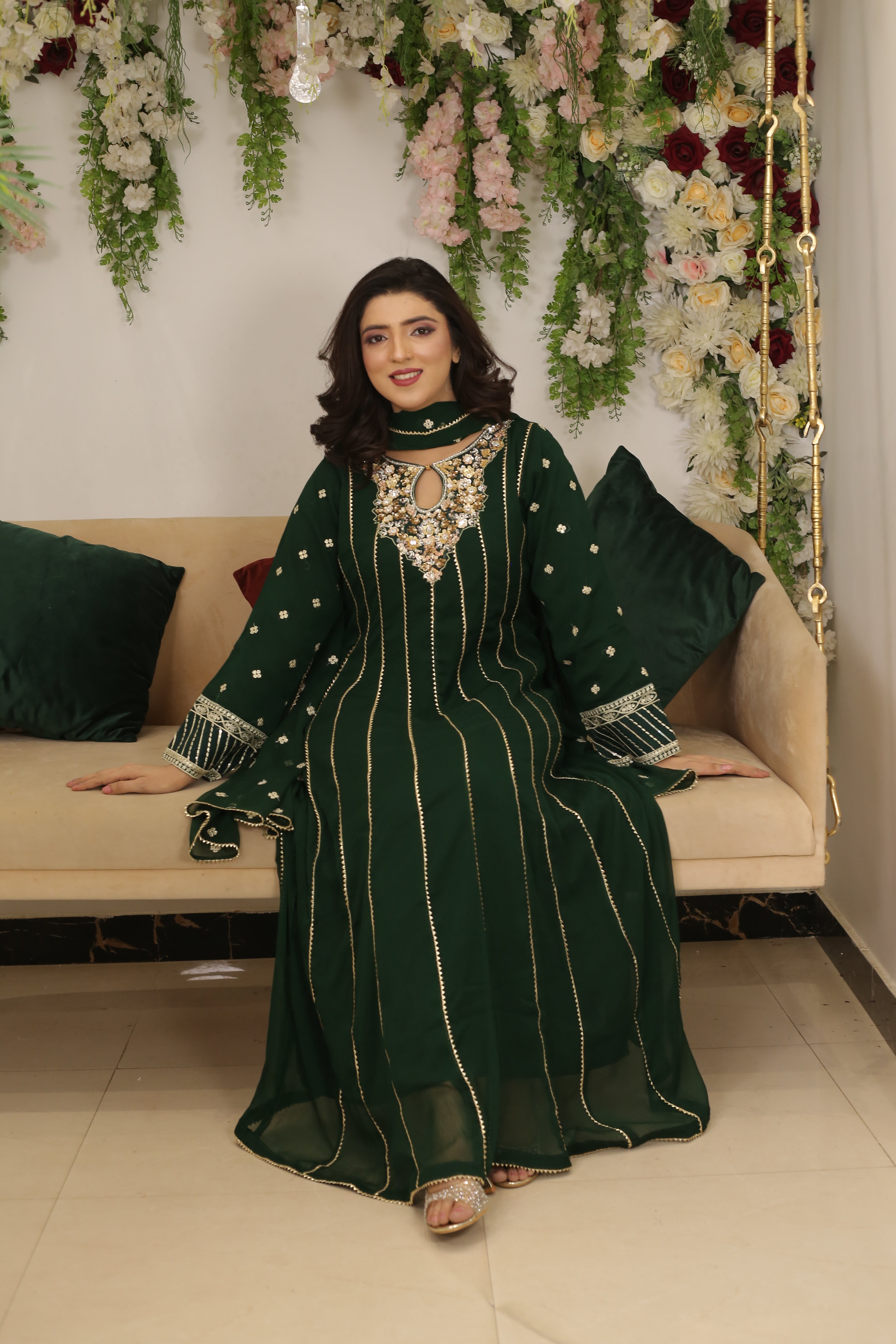 Luxury Handwork Bamber Chiffon Maxi Dress