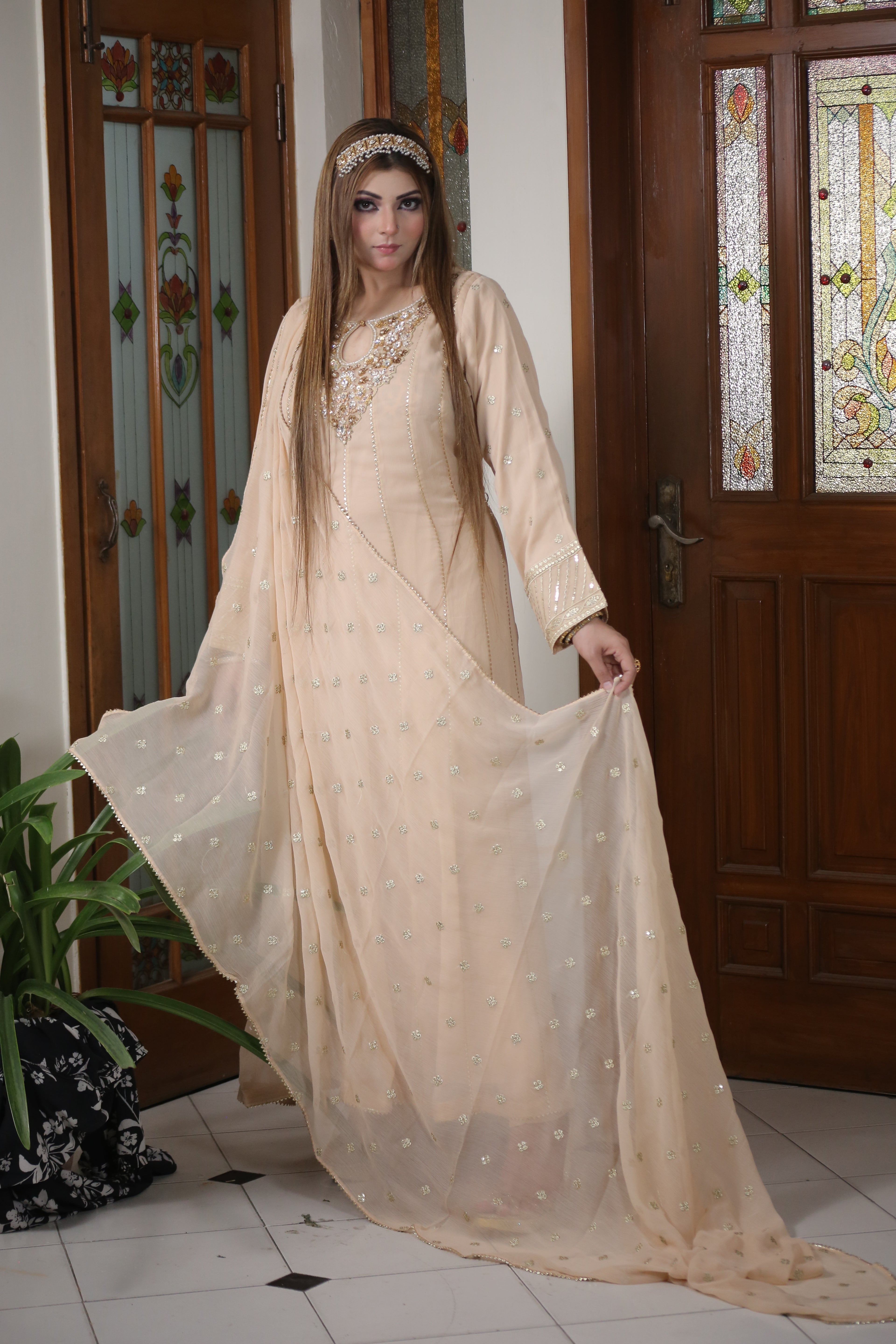 Luxury Handwork Bamber Chiffon Maxi Dress