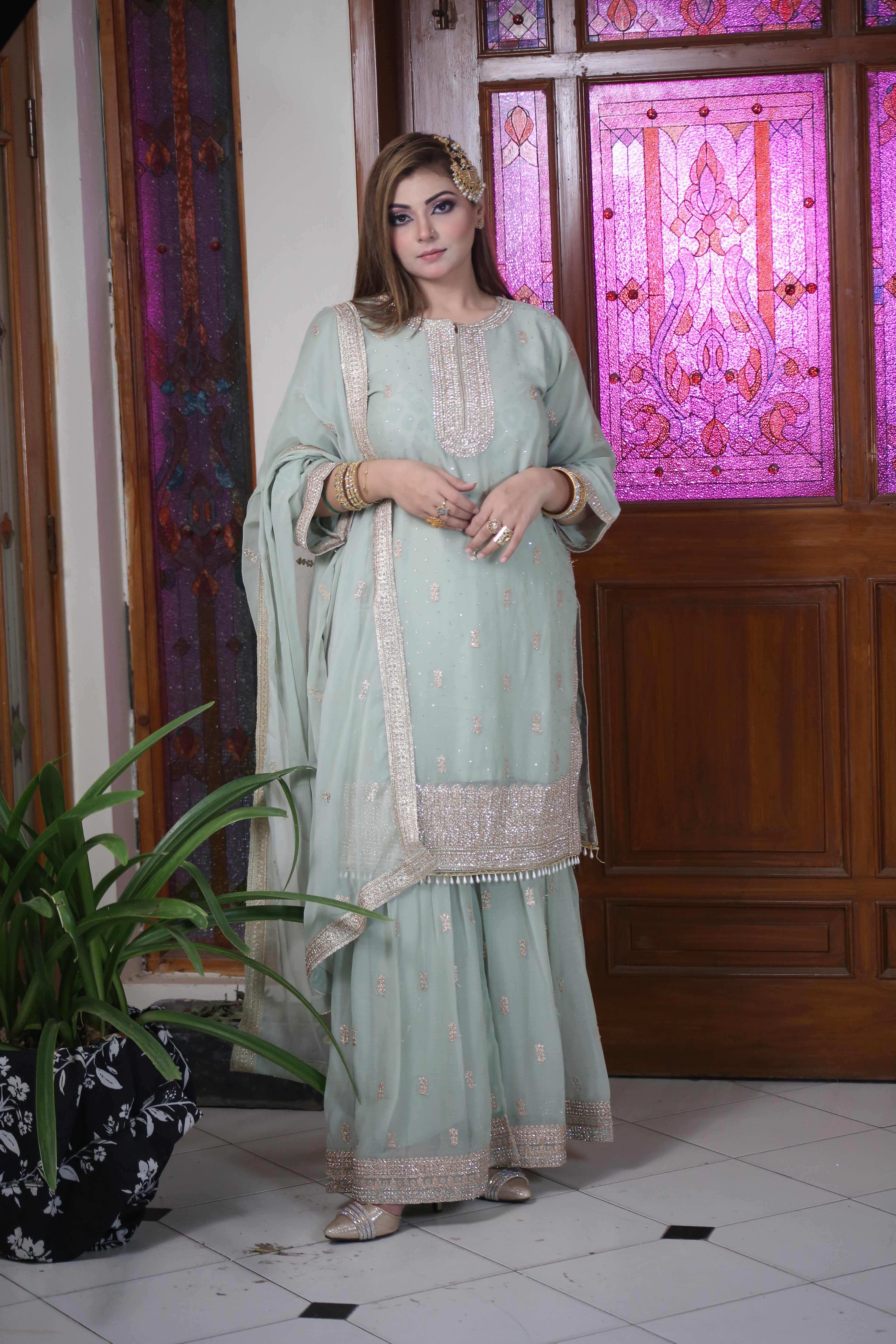 3PC DMC Stone Work Gharara Suit | Heavy Designer Wedding Wear