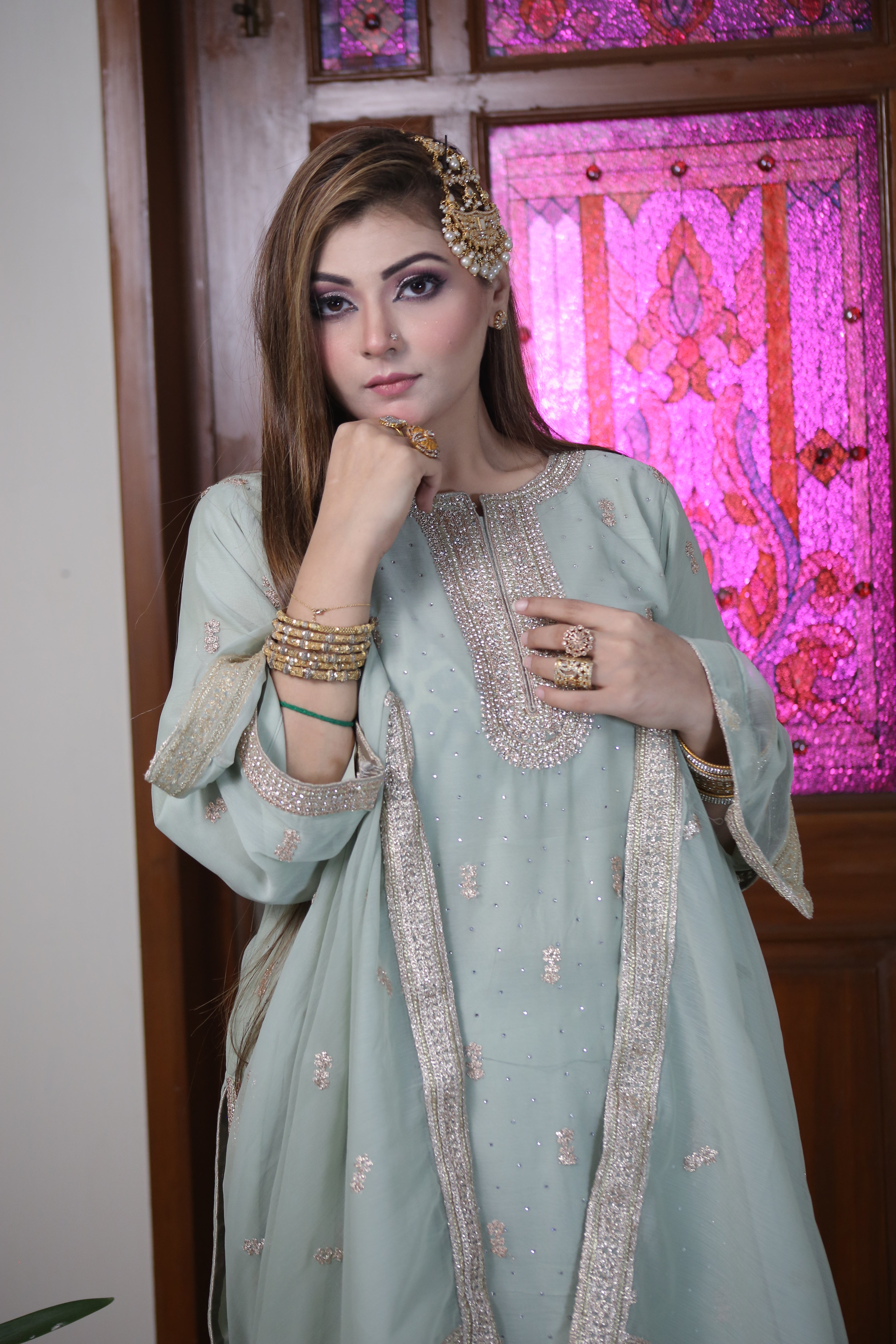 3PC DMC Stone Work Gharara Suit | Heavy Designer Wedding Wear