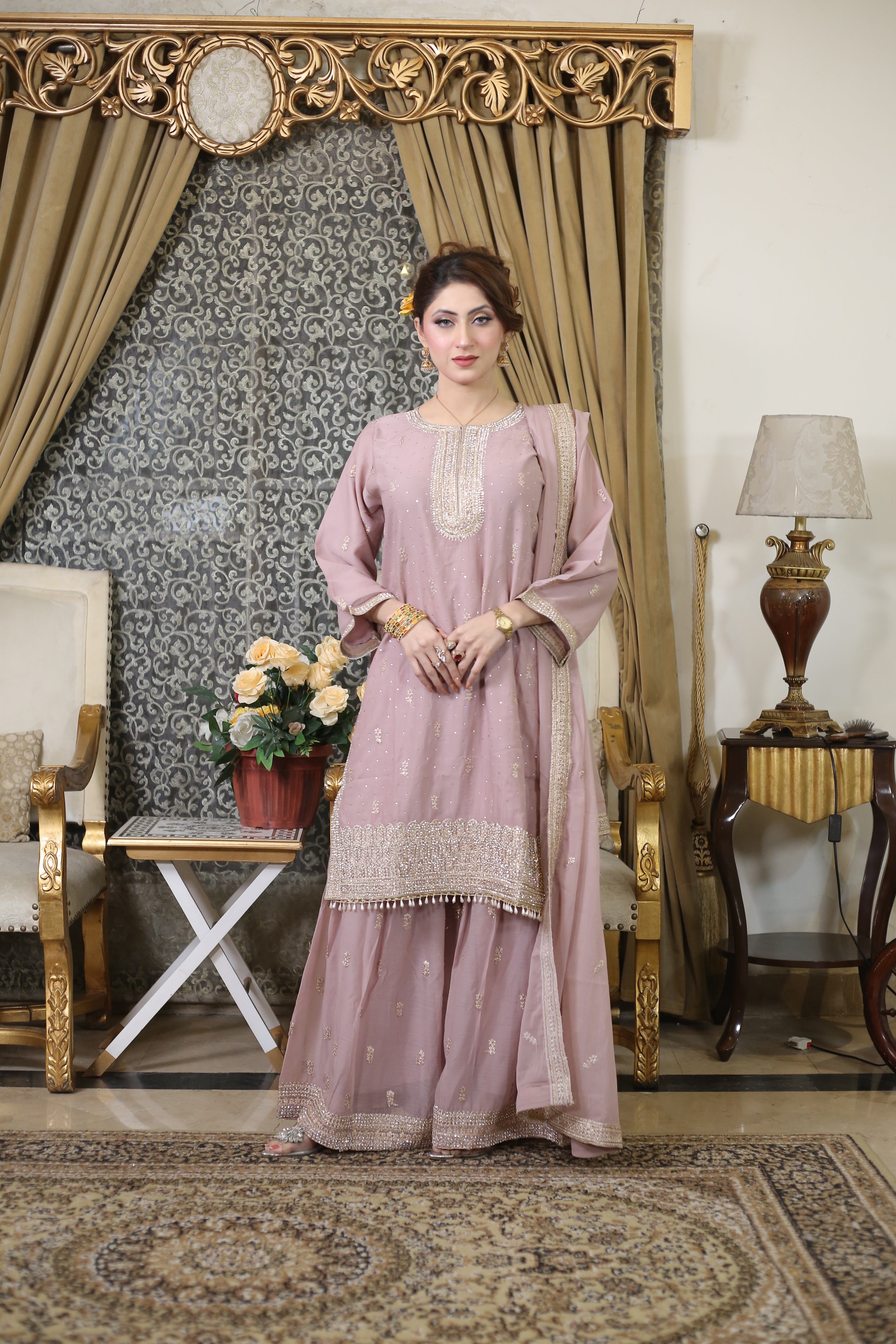3PC DMC Stone Work Gharara Suit | Heavy Designer Wedding Wear