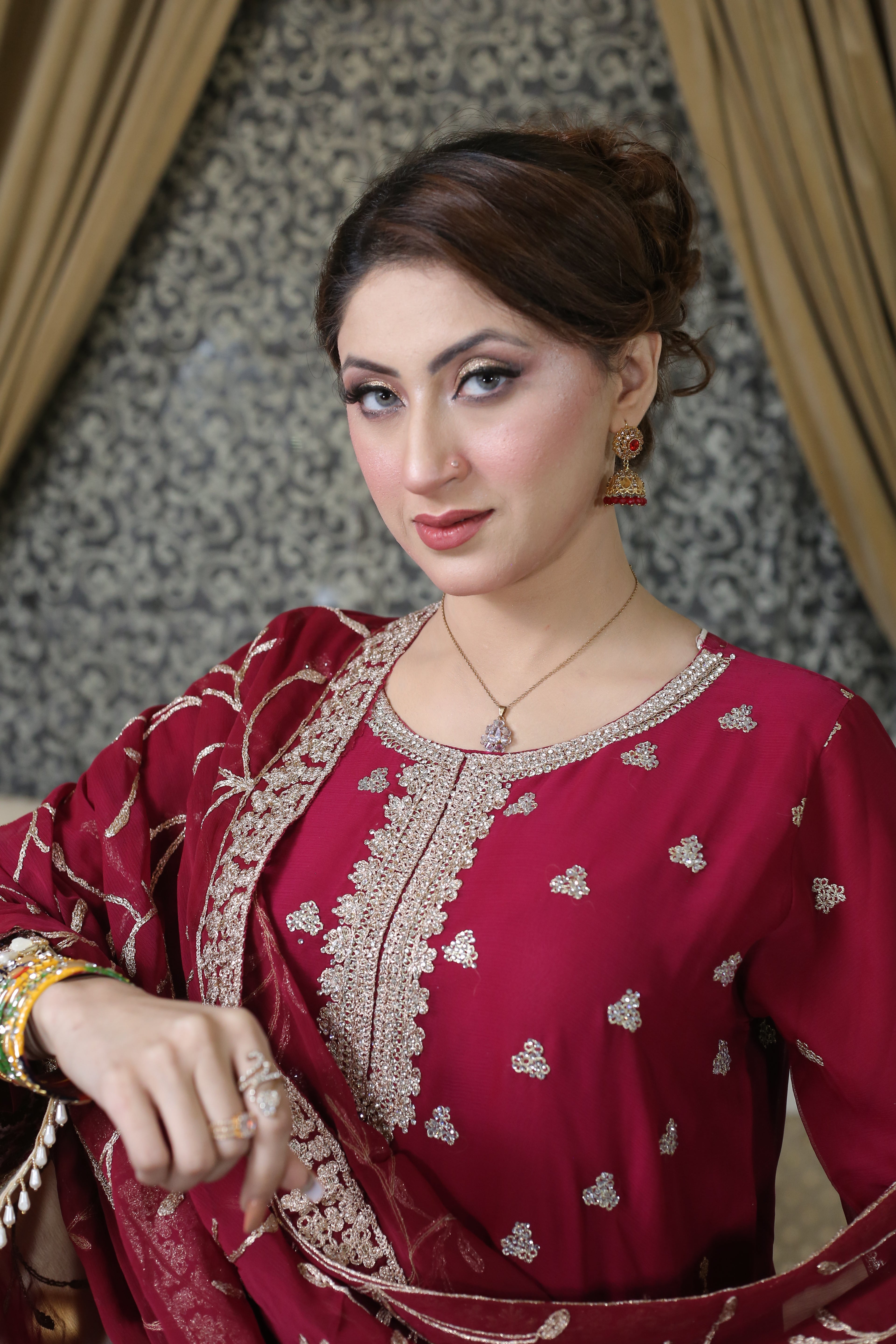 Luxury 3PC Long Shirt Suit Intricate DMC Stone Work Designer Set