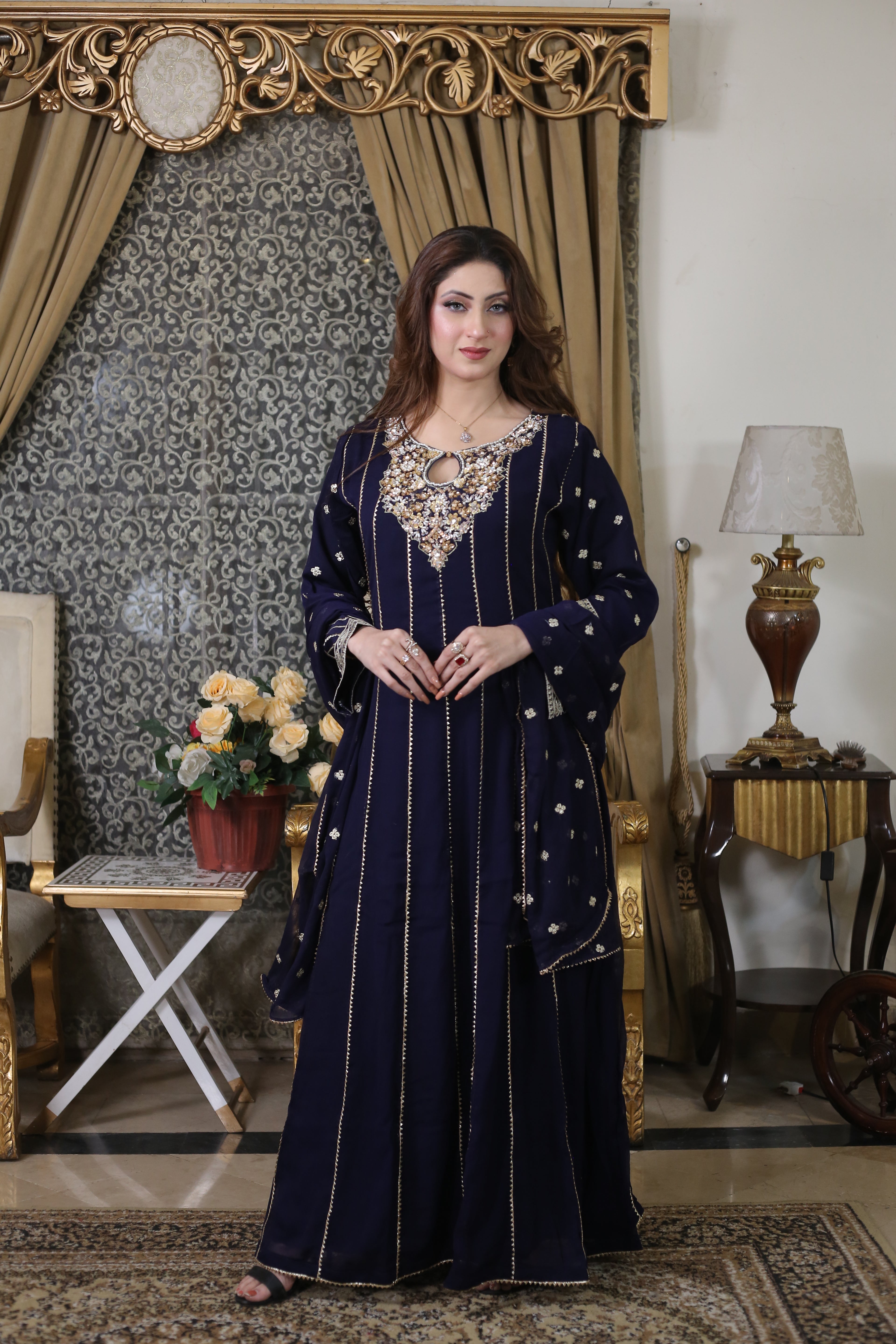 Luxury Handwork Bamber Chiffon Maxi Dress