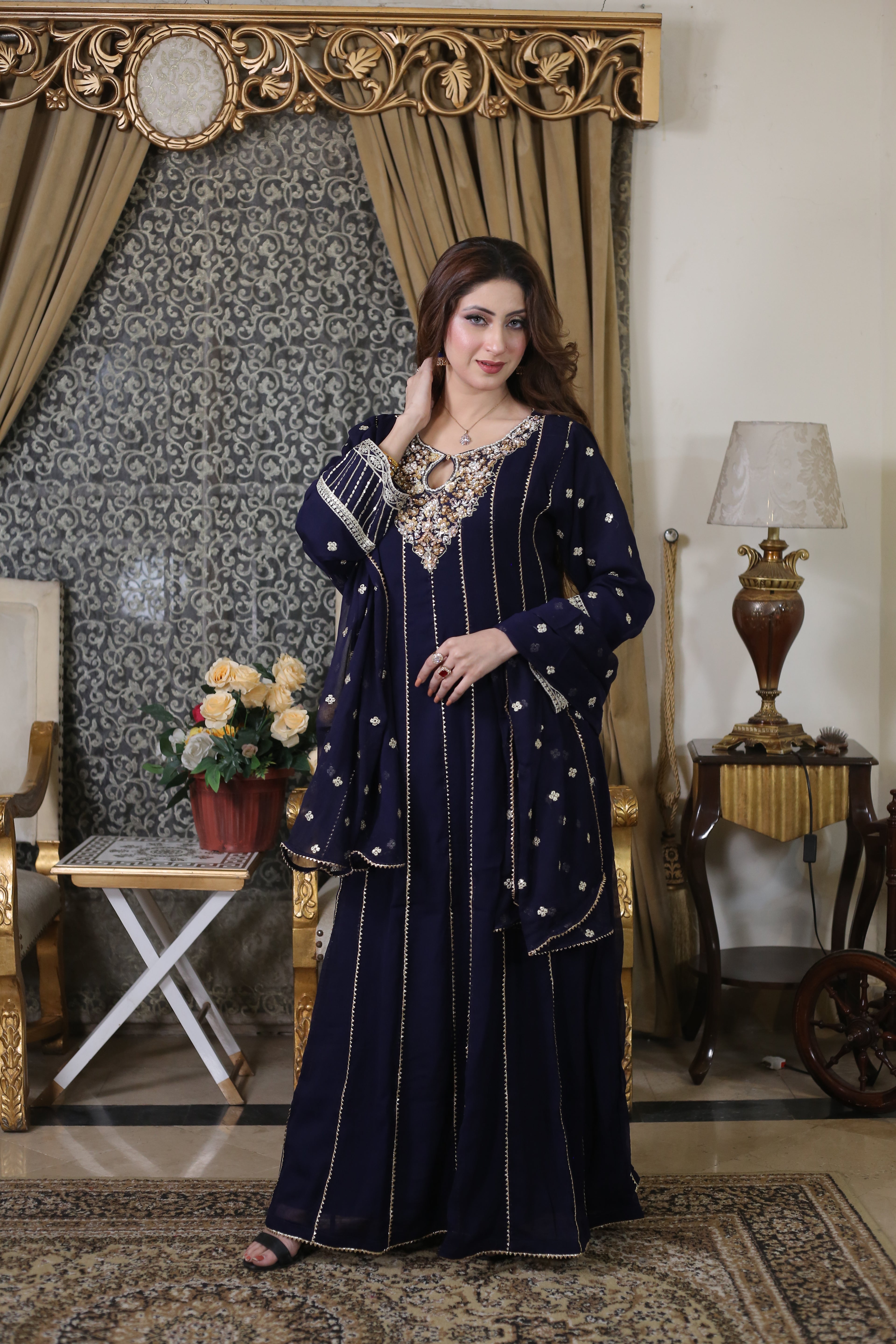 Luxury Handwork Bamber Chiffon Maxi Dress