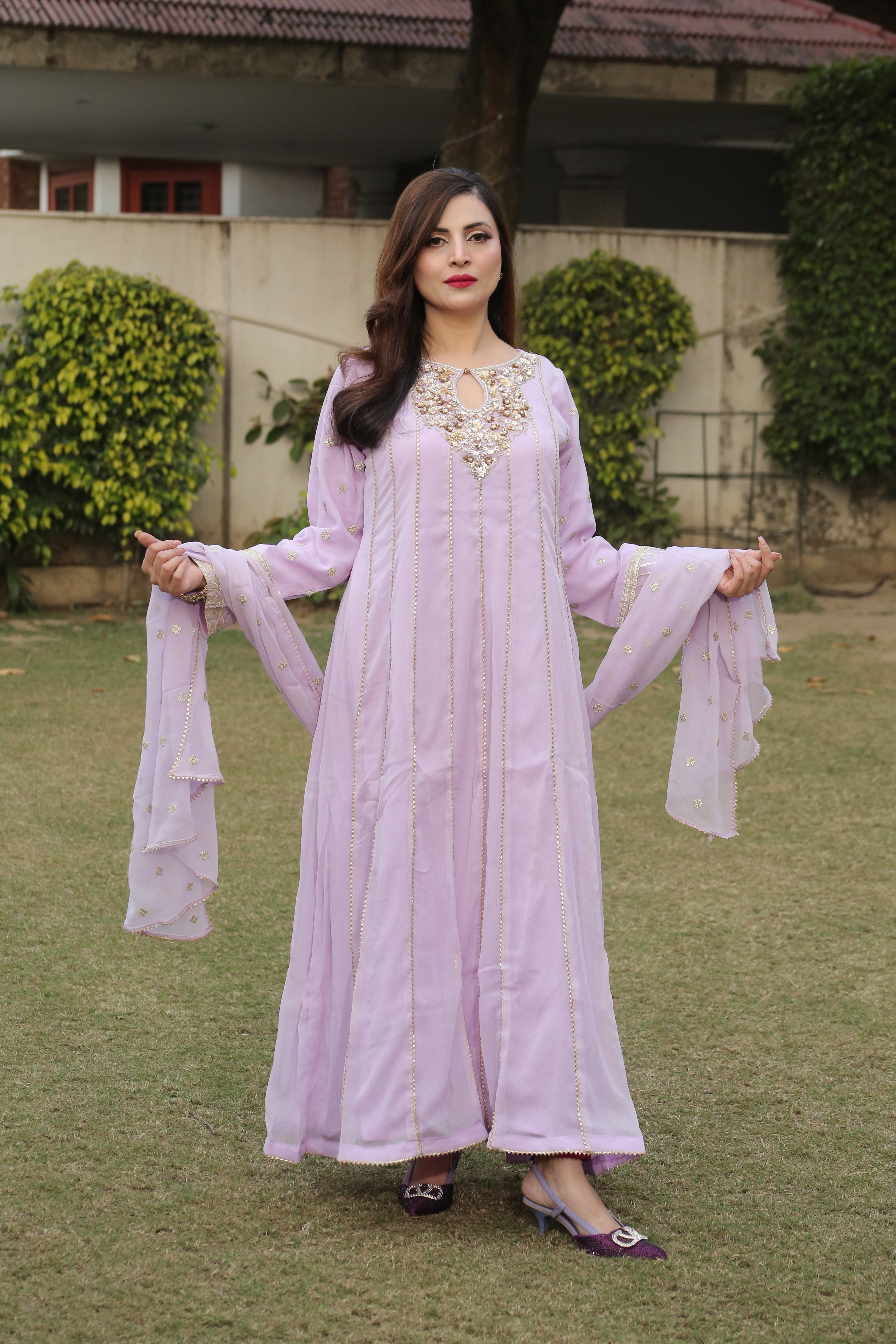 Luxury Handwork Bamber Chiffon Maxi Dress