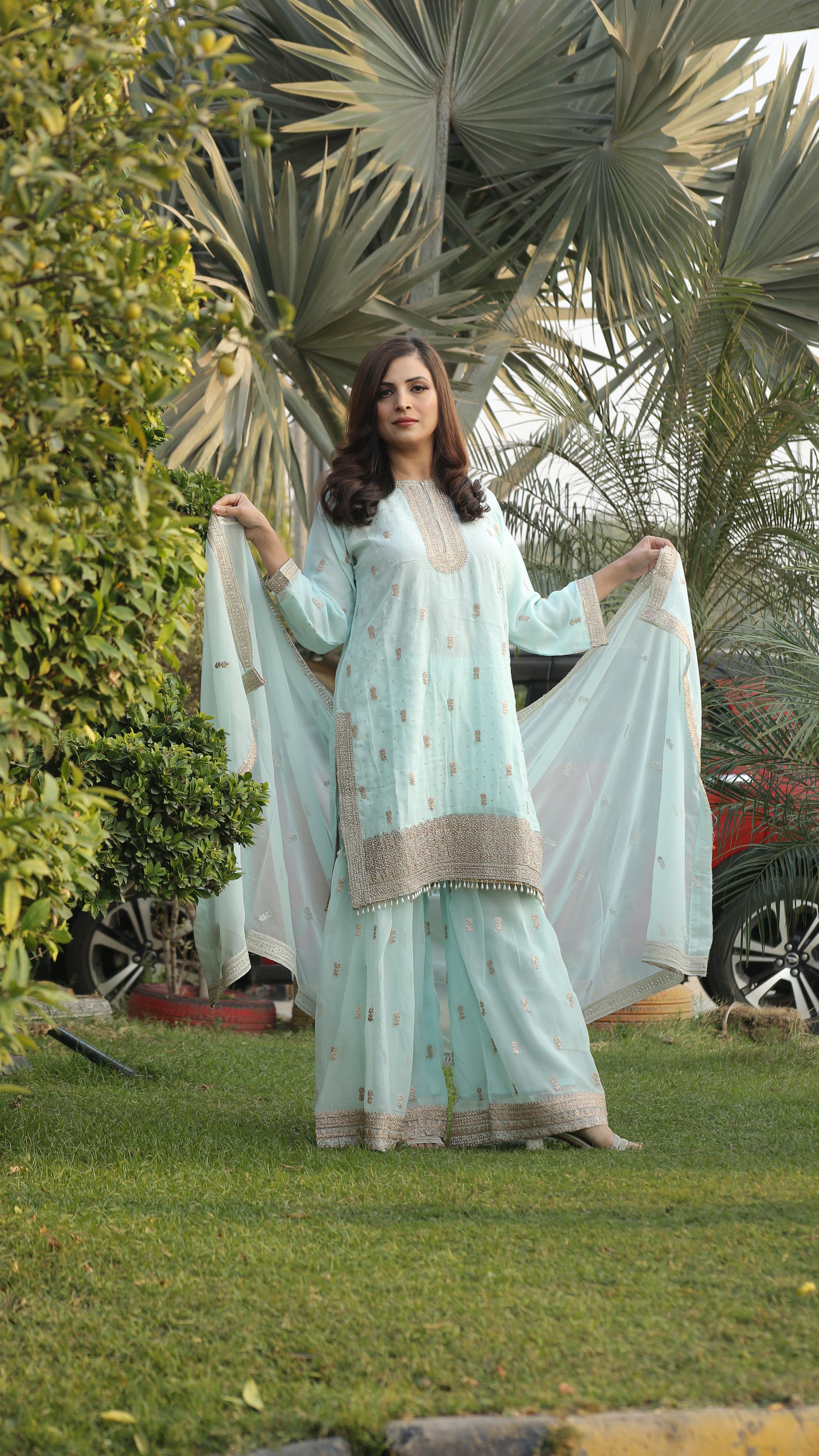 3PC DMC Stone Work Gharara Suit | Heavy Designer Wedding Wear