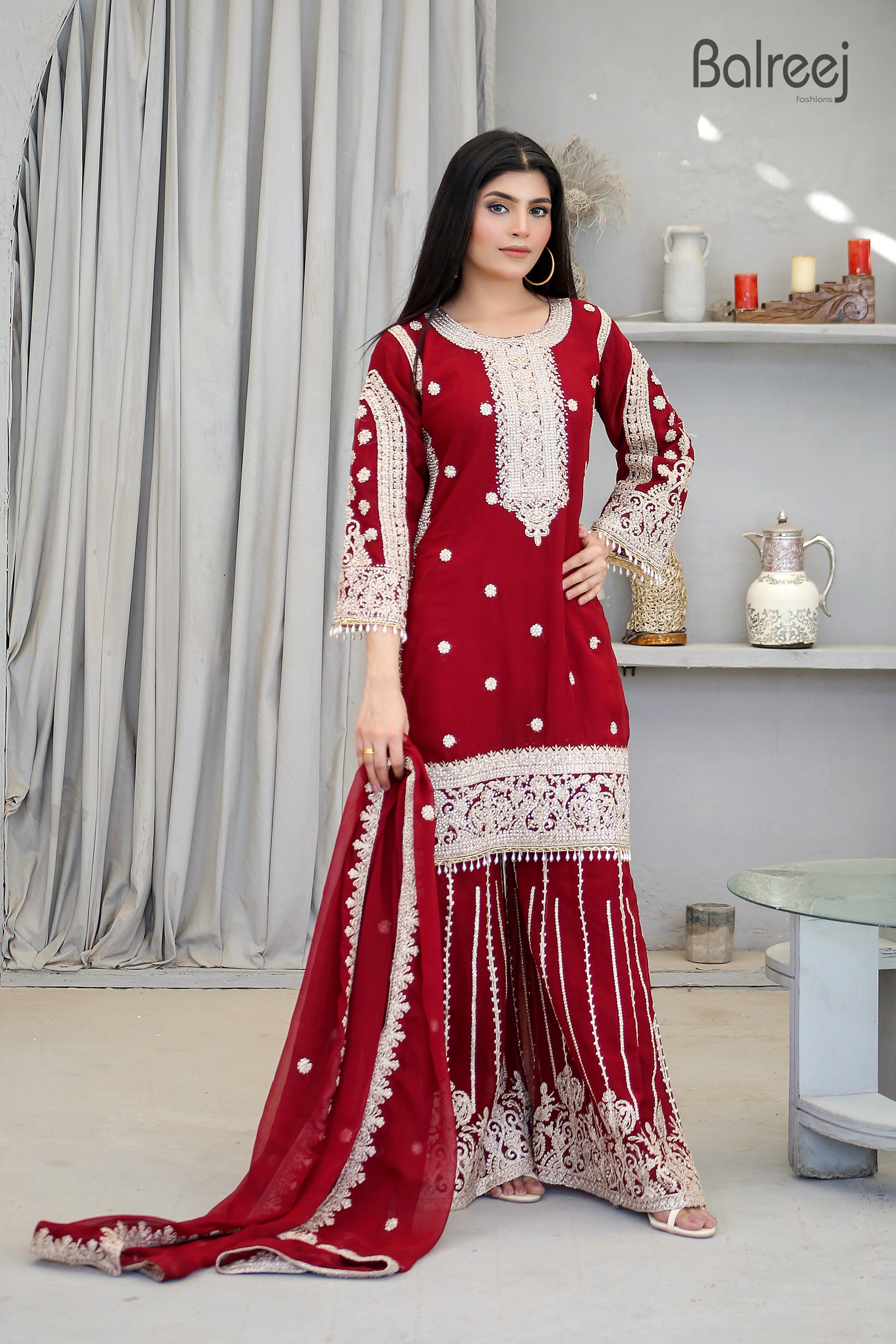 Exquisite 3-Piece Festive Ensemble – Intricate Dori Embroidery with Premium DMC Stone Accents