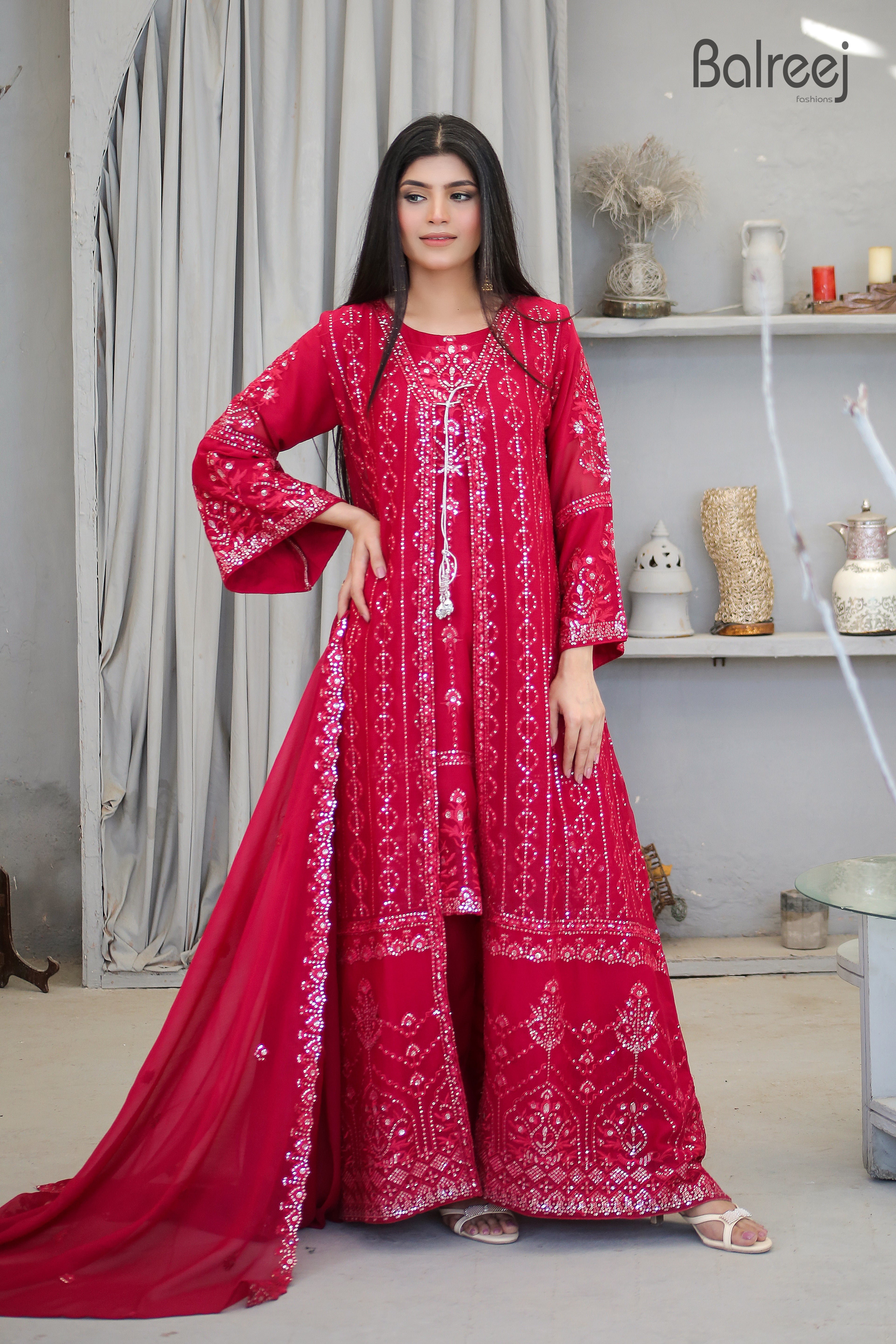 4PC Sequence Sitara Maxi | Luxury Floor Length Bridal & Wedding Gown