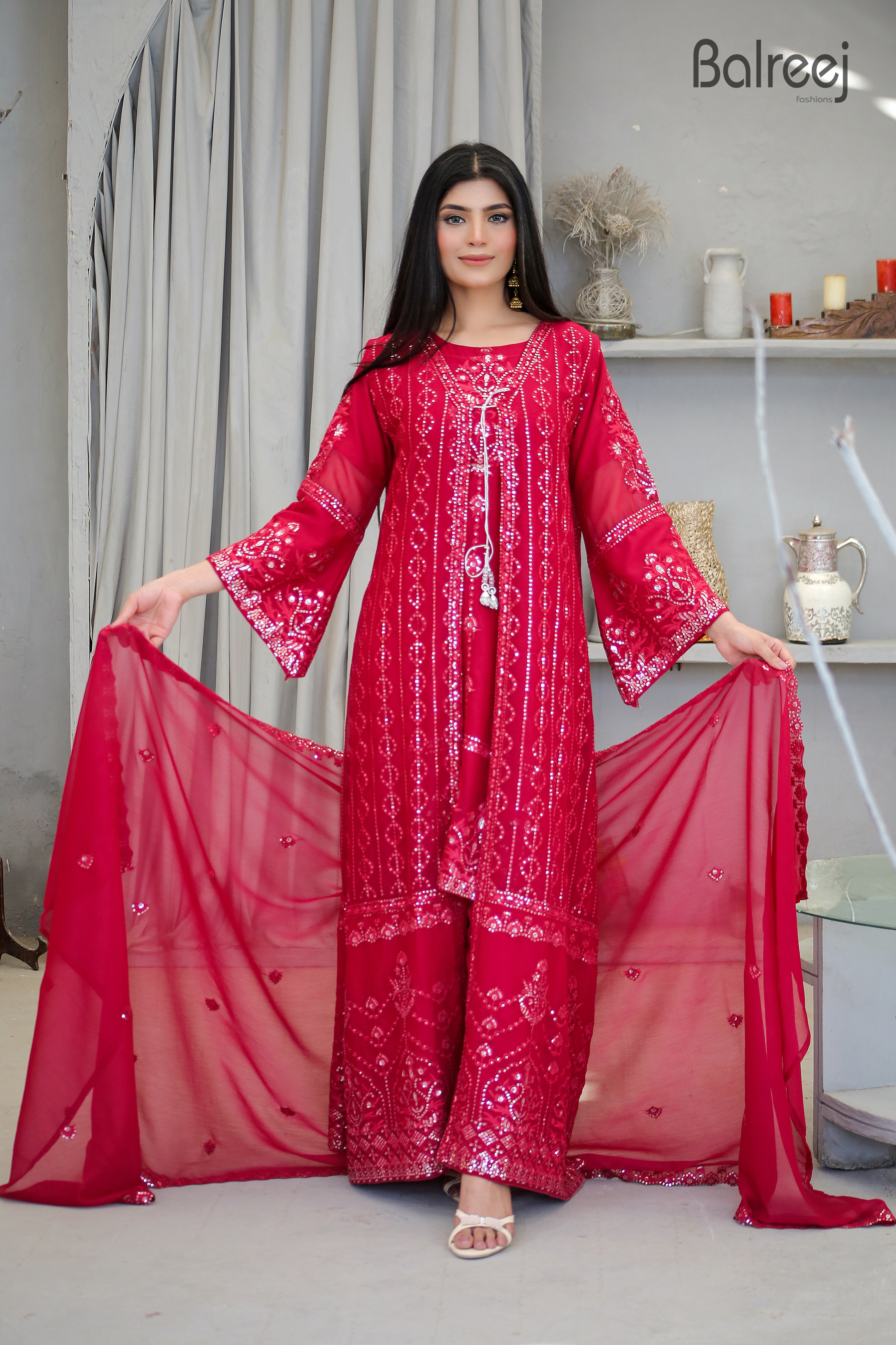 4PC Sequence Sitara Maxi | Luxury Floor Length Bridal & Wedding Gown