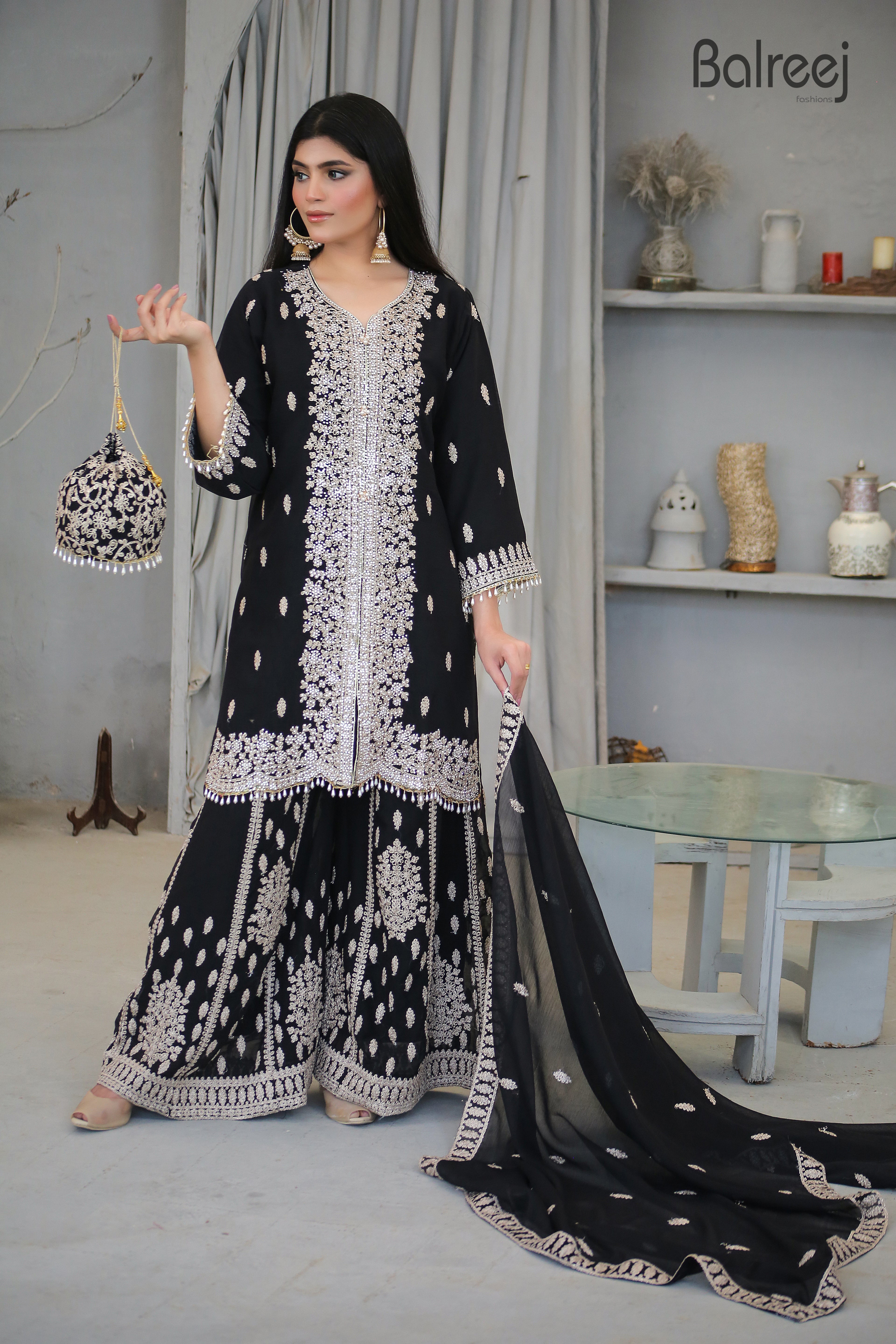 4PC Heavy Dori Work & DMC Stone Suit | Luxury Wedding Ensemble