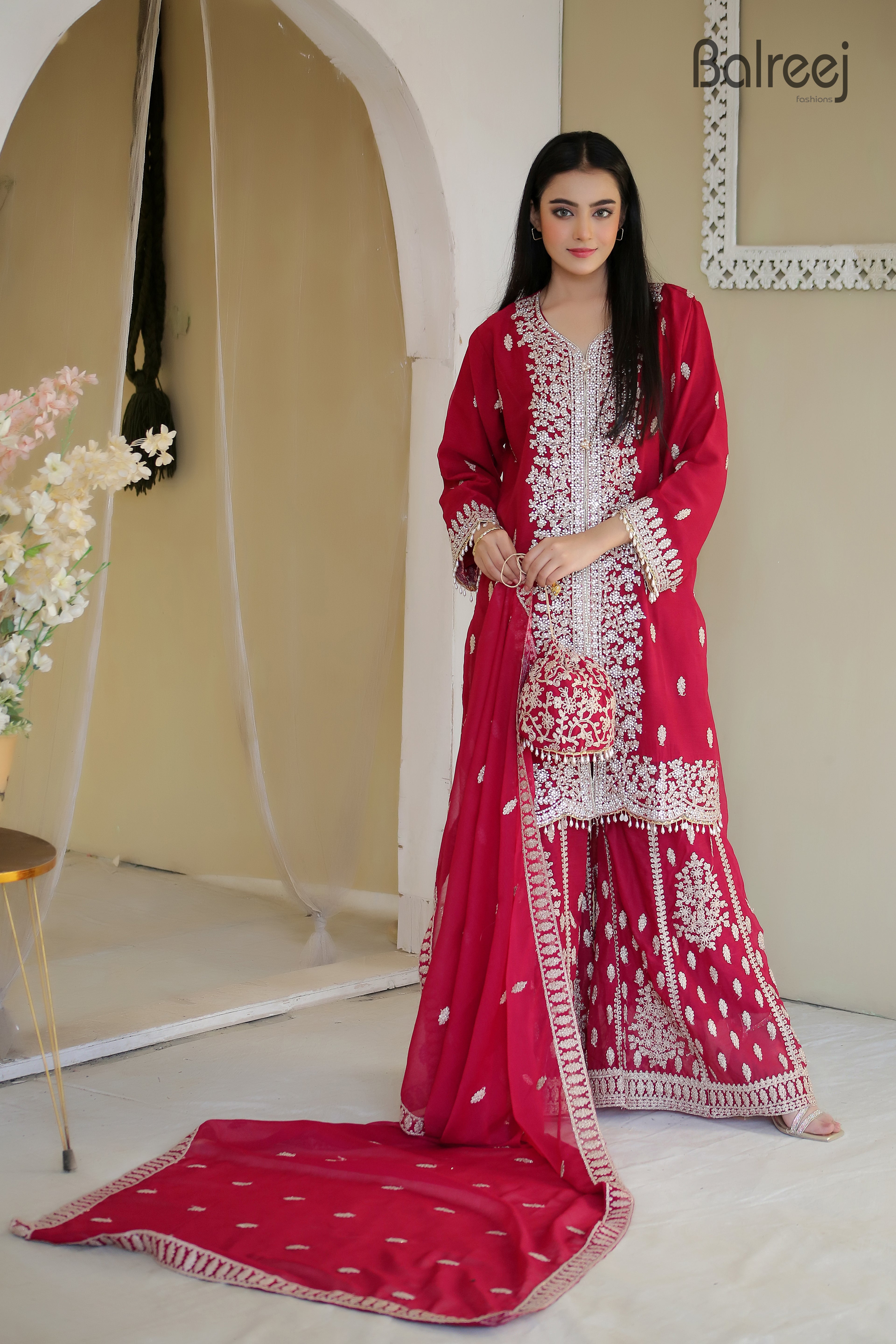 4PC Heavy Dori Work & DMC Stone Suit | Luxury Wedding Ensemble