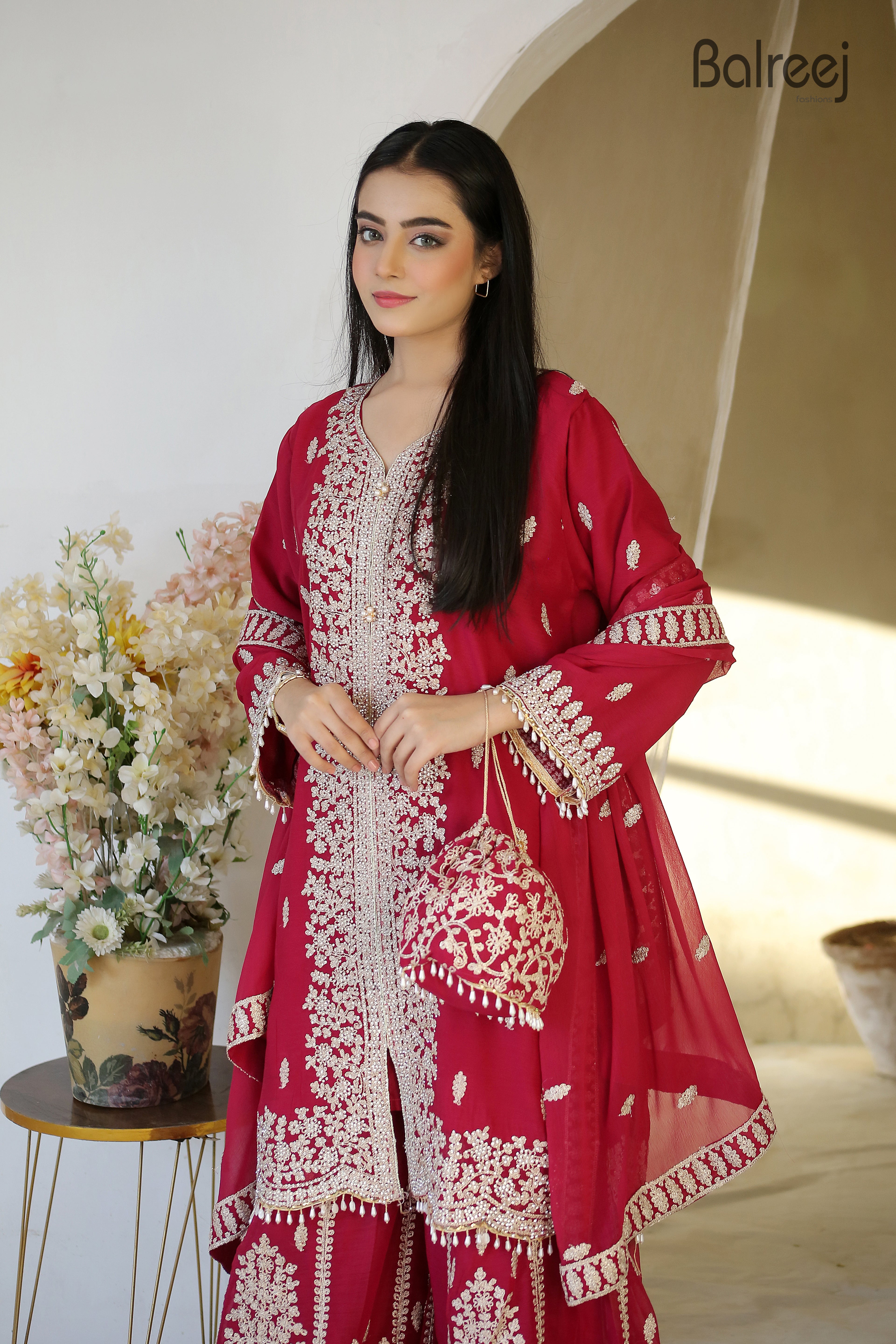 4PC Heavy Dori Work & DMC Stone Suit | Luxury Wedding Ensemble