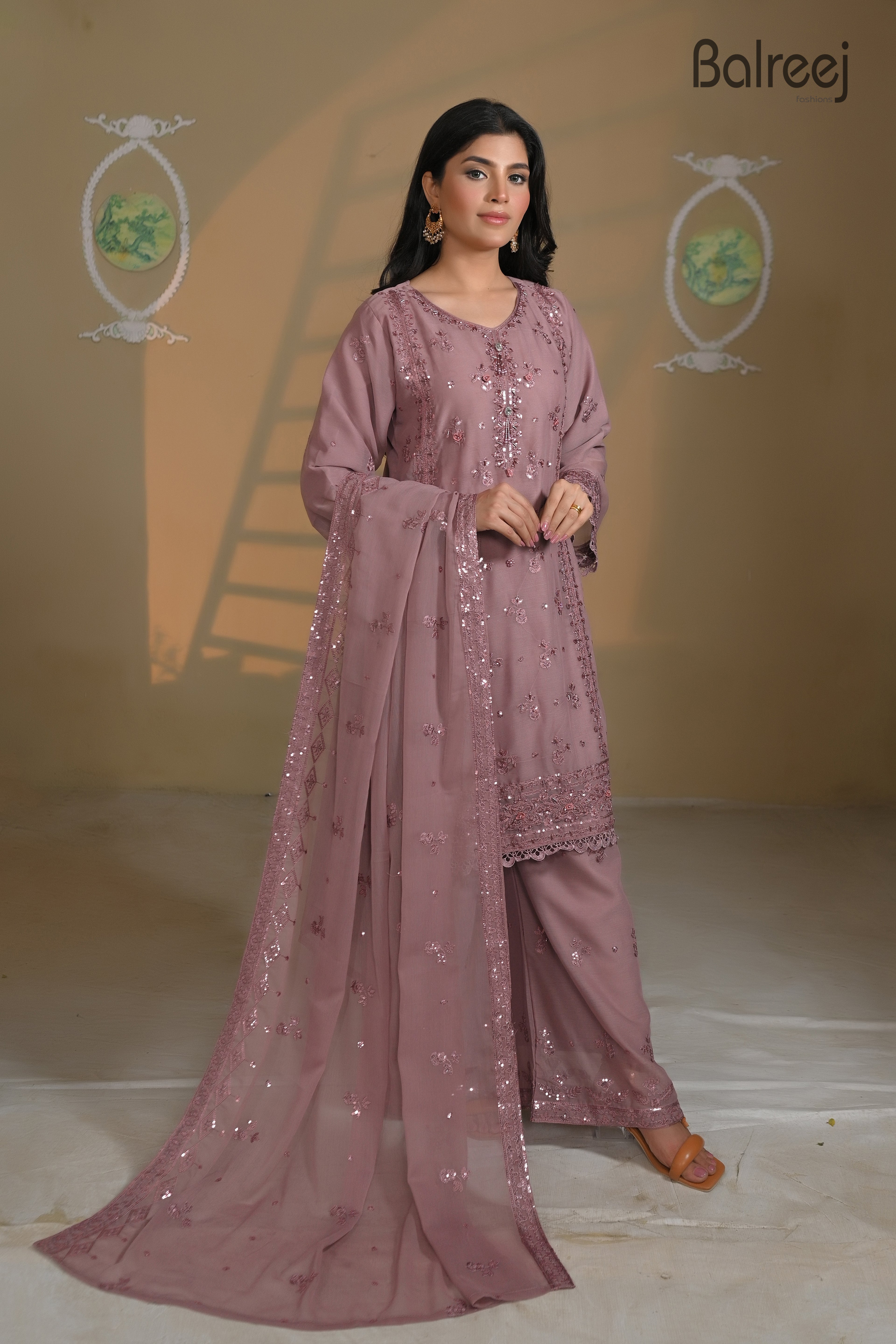 3PC 3D Embroidered Shirt & Matching Palazzo Set | Modern Festive Wear