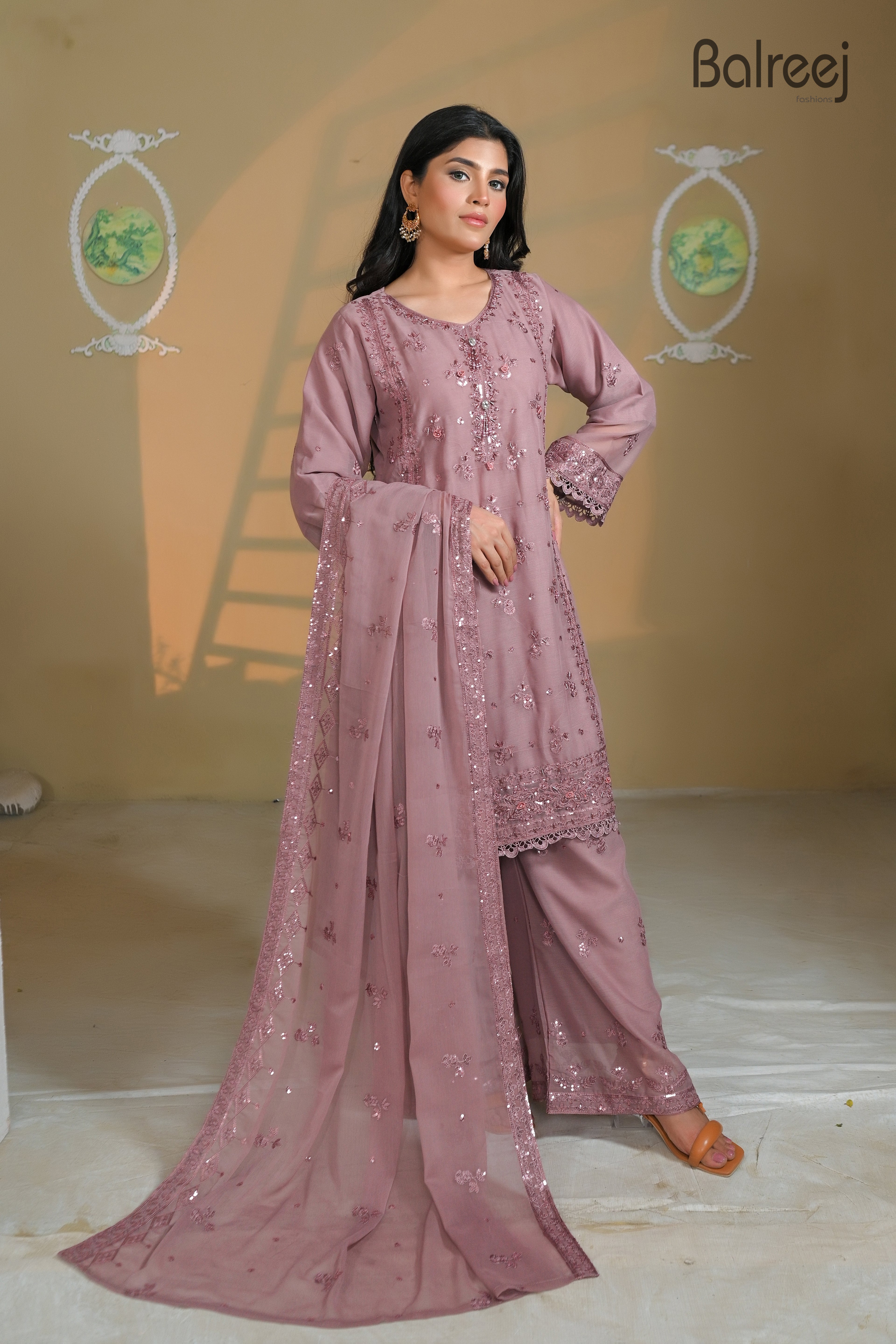 3PC 3D Embroidered Shirt & Matching Palazzo Set | Modern Festive Wear
