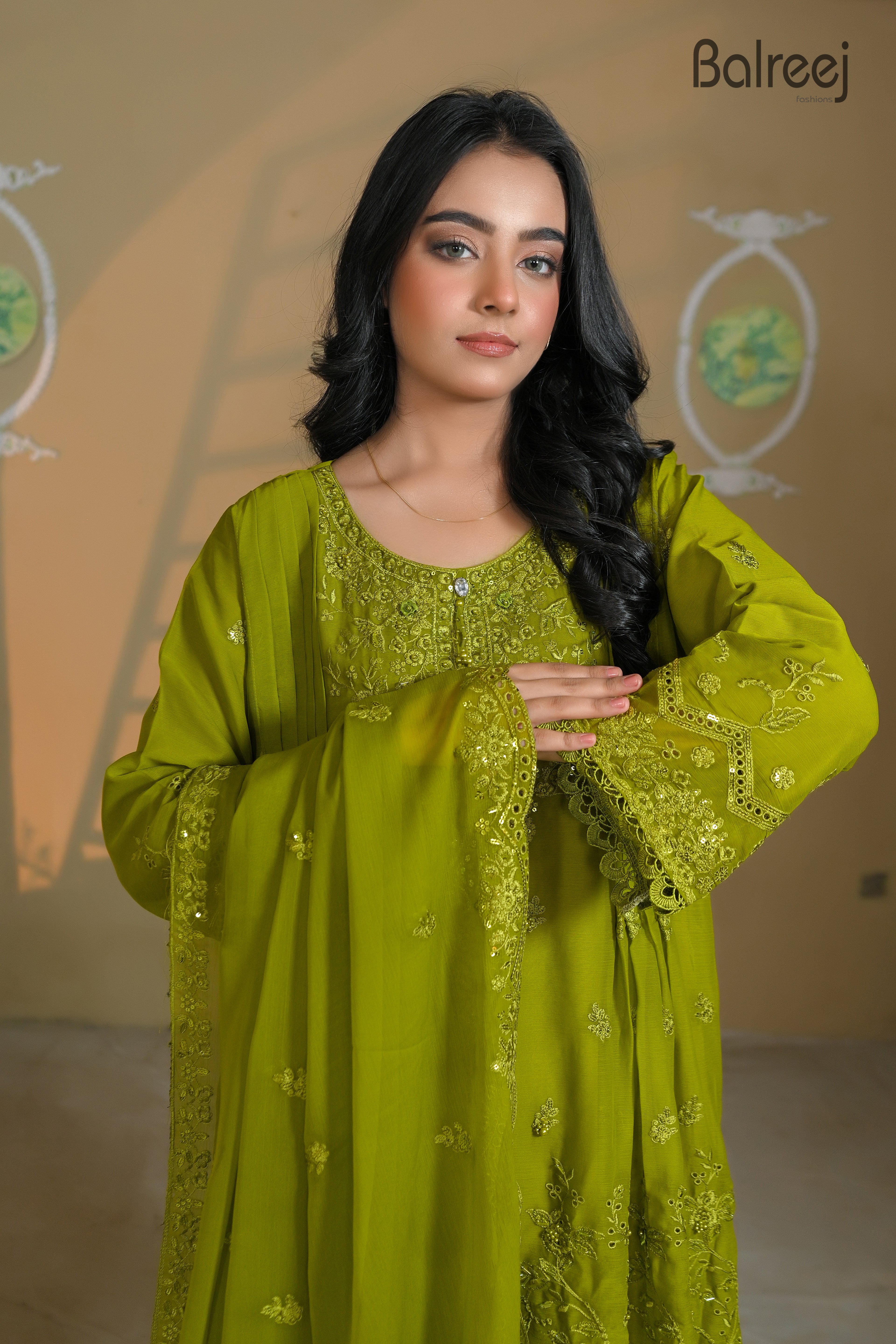 3PC 3D Embroidered Short Frock & Palazzo Set | Trendy Festive Wear