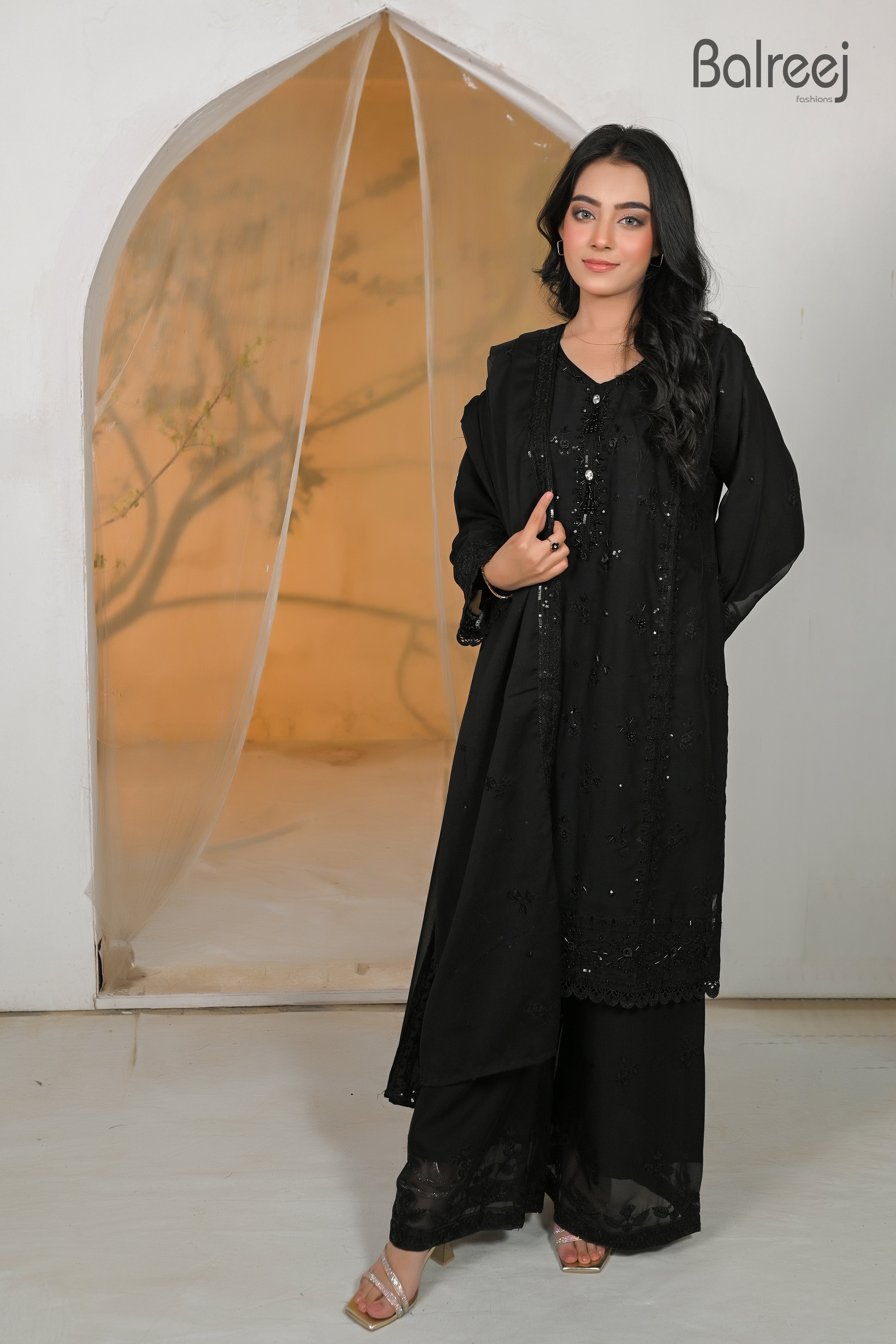 3PC 3D Embroidered Shirt & Matching Palazzo Set | Modern Festive Wear