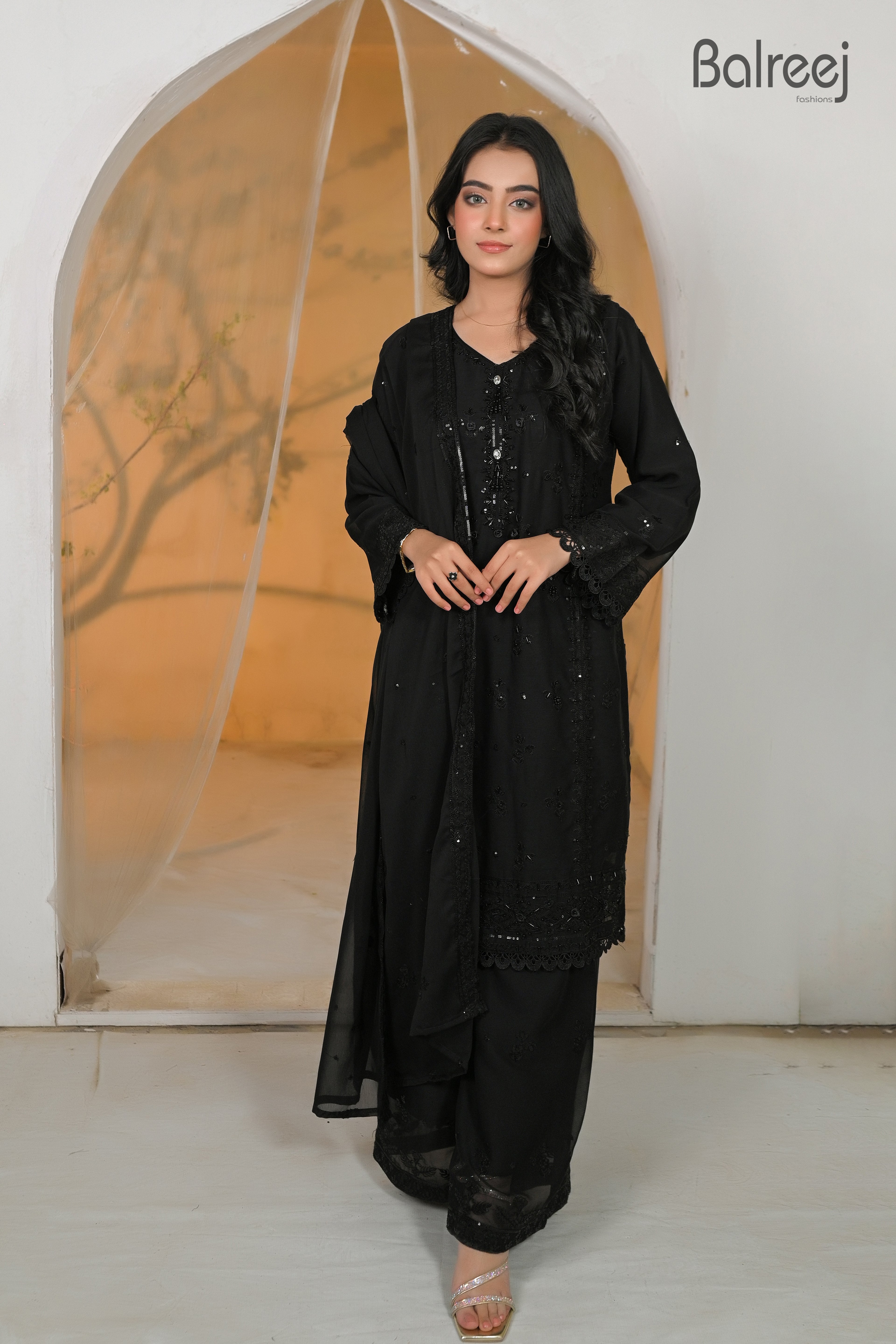 3PC 3D Embroidered Shirt & Matching Palazzo Set | Modern Festive Wear