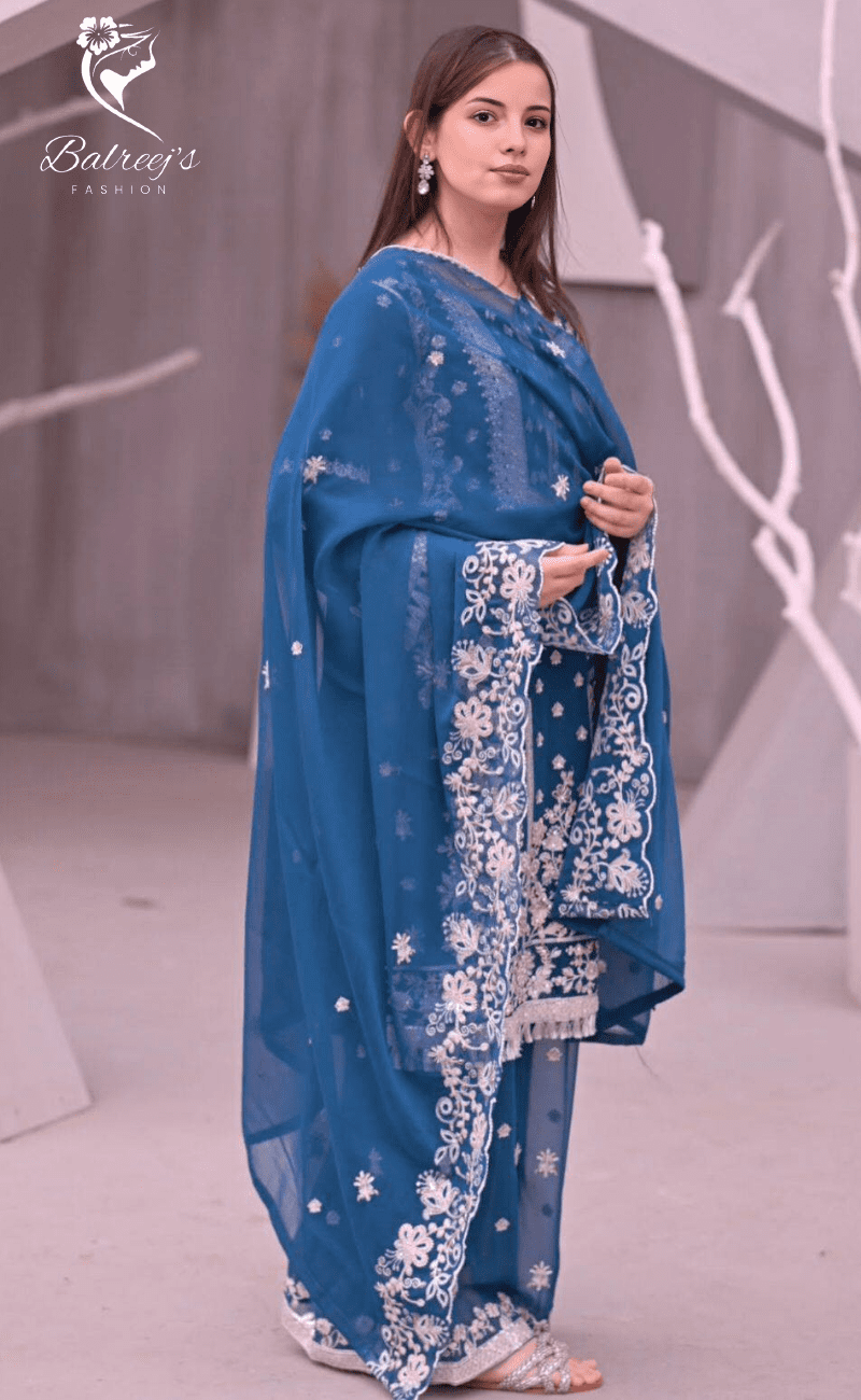 Embroidered Lawn with Khaddi Dupatta - S, Blue image