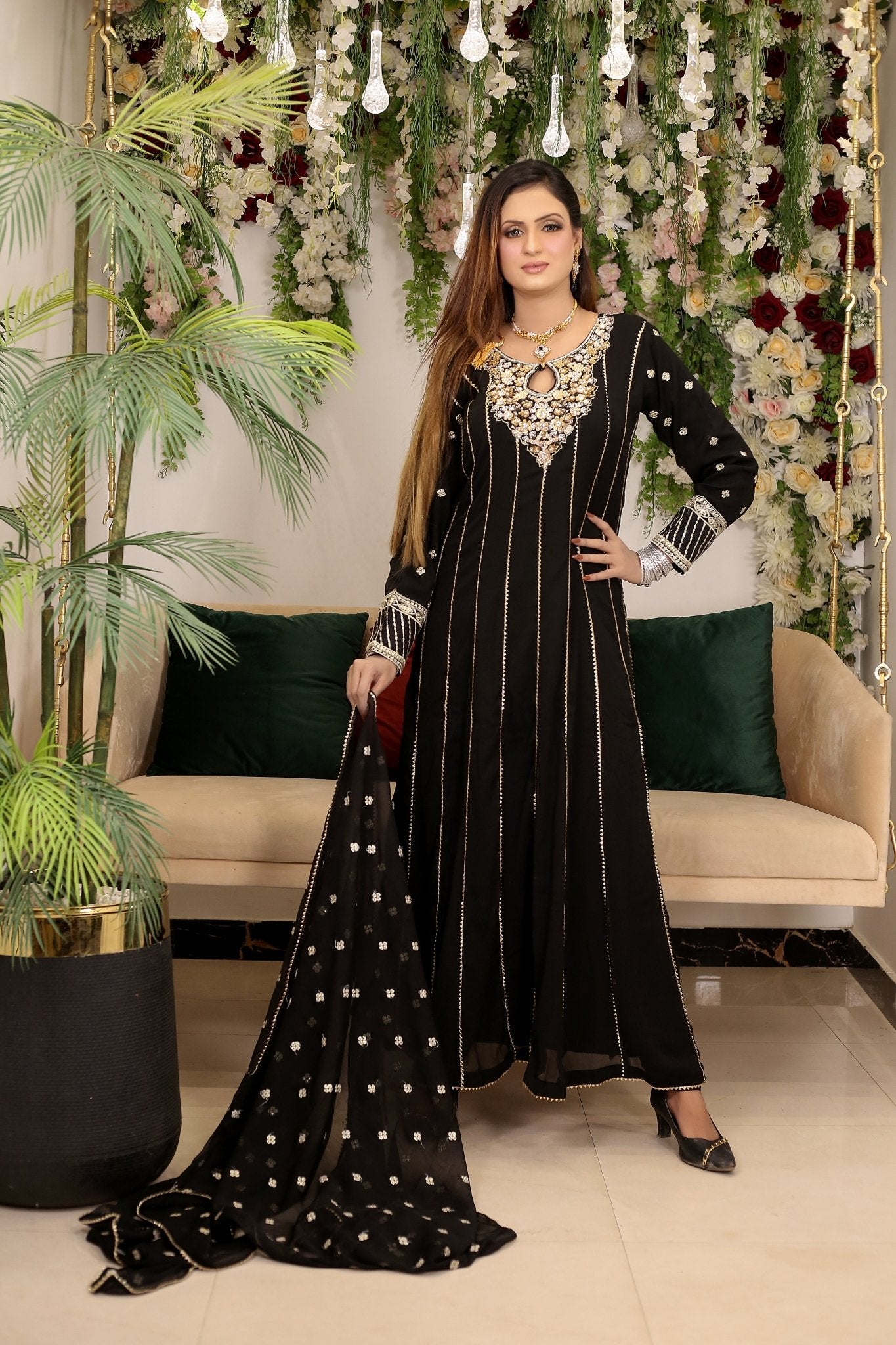 BF - 003 | Luxury Handwork Bamber Chiffon Maxi Dress - BalreejFashions