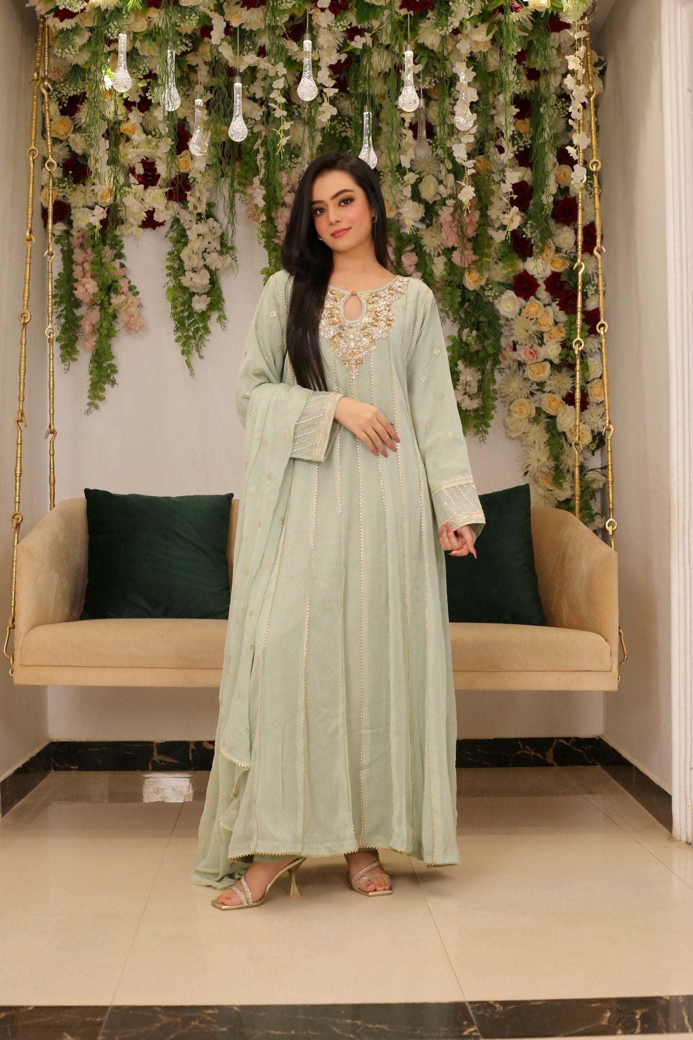 BF - 003 | Luxury Handwork Bamber Chiffon Maxi Dress - BalreejFashions