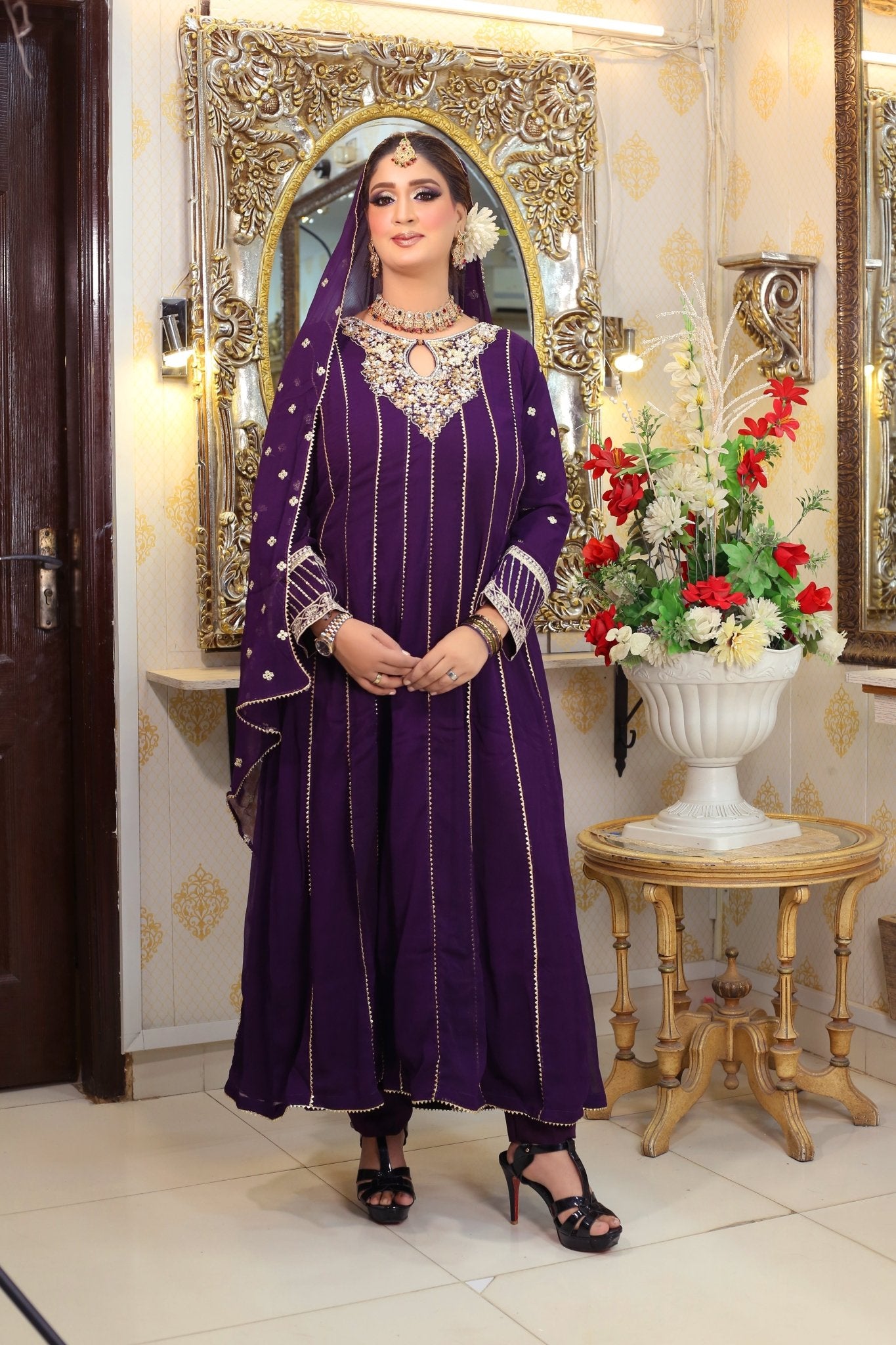 BF - 003 | Luxury Handwork Bamber Chiffon Maxi Dress - BalreejFashions