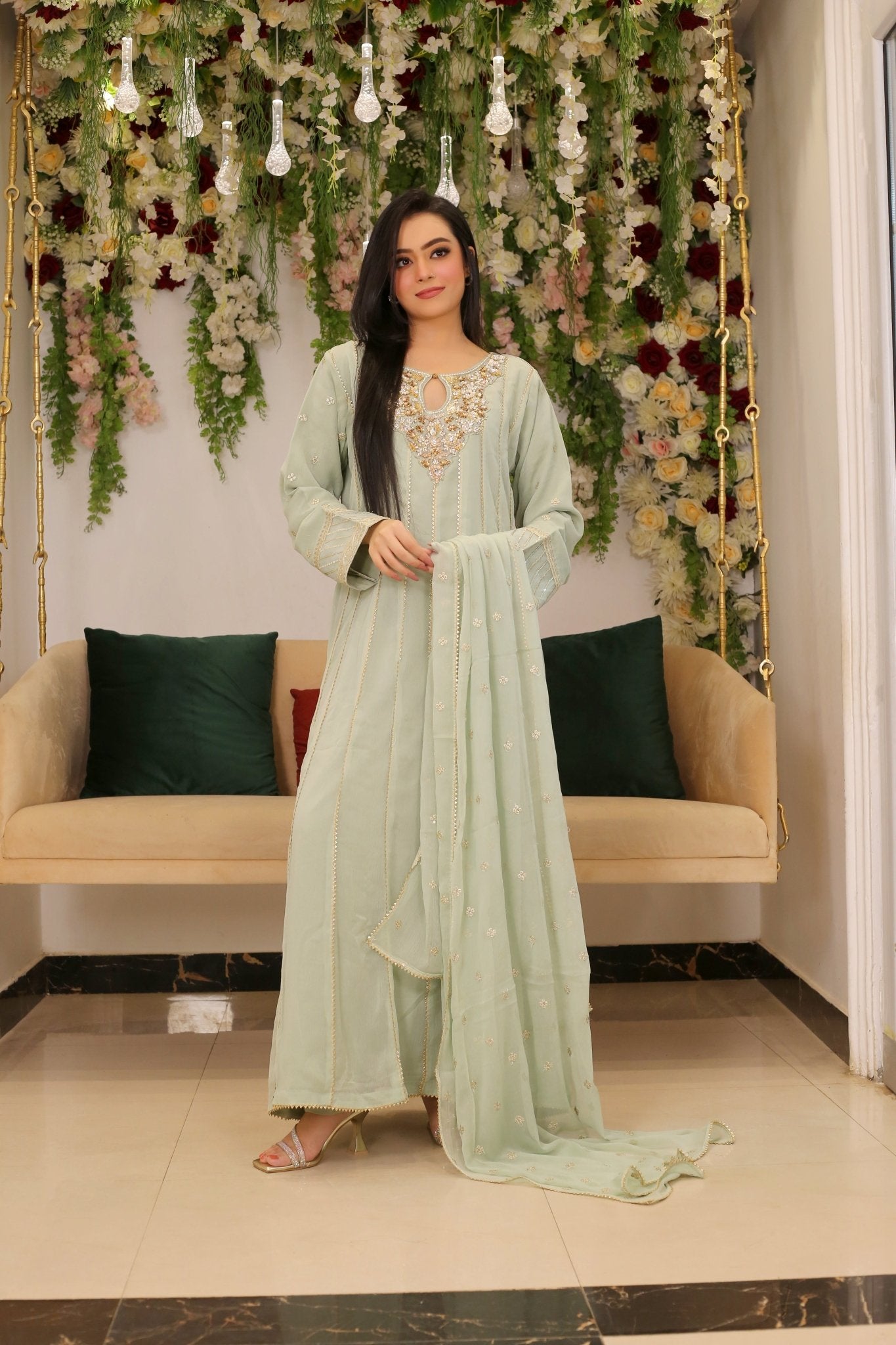 BF - 003 | Luxury Handwork Bamber Chiffon Maxi Dress - BalreejFashions