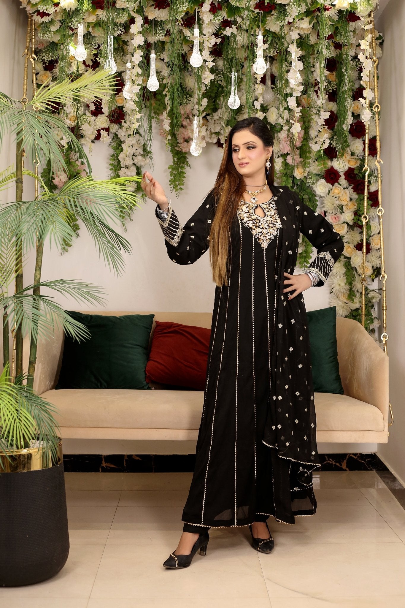 BF - 003 | Luxury Handwork Bamber Chiffon Maxi Dress - BalreejFashions