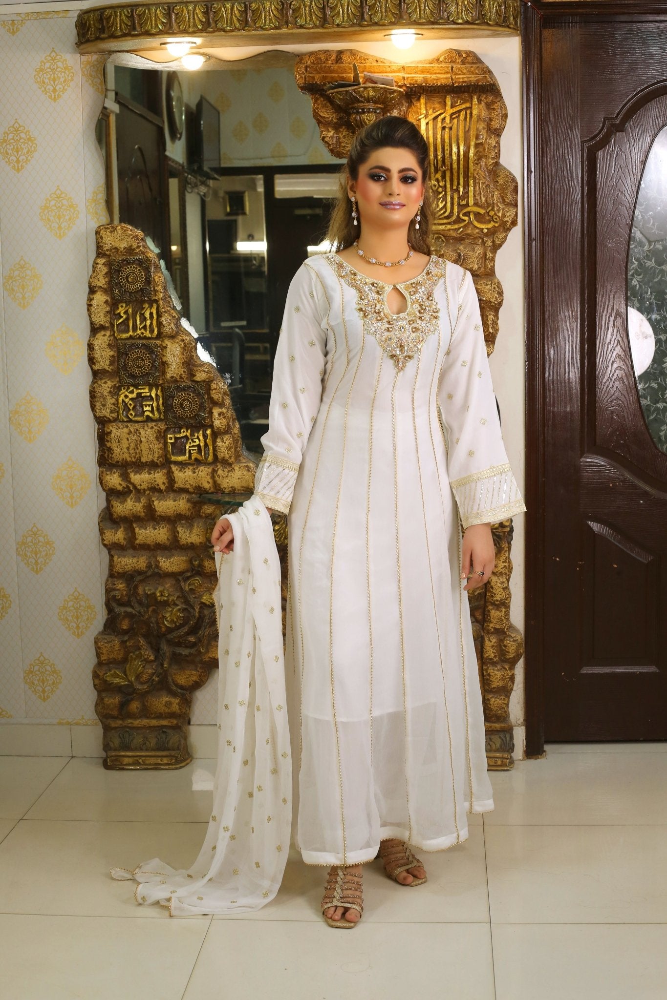 BF - 003 | Luxury Handwork Bamber Chiffon Maxi Dress - BalreejFashions