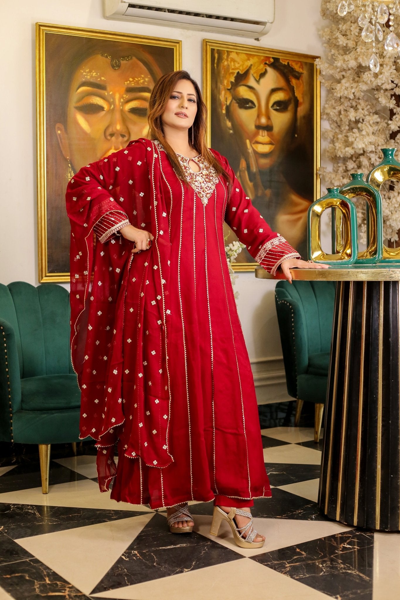 BF - 003 | Luxury Handwork Bamber Chiffon Maxi Dress - BalreejFashions