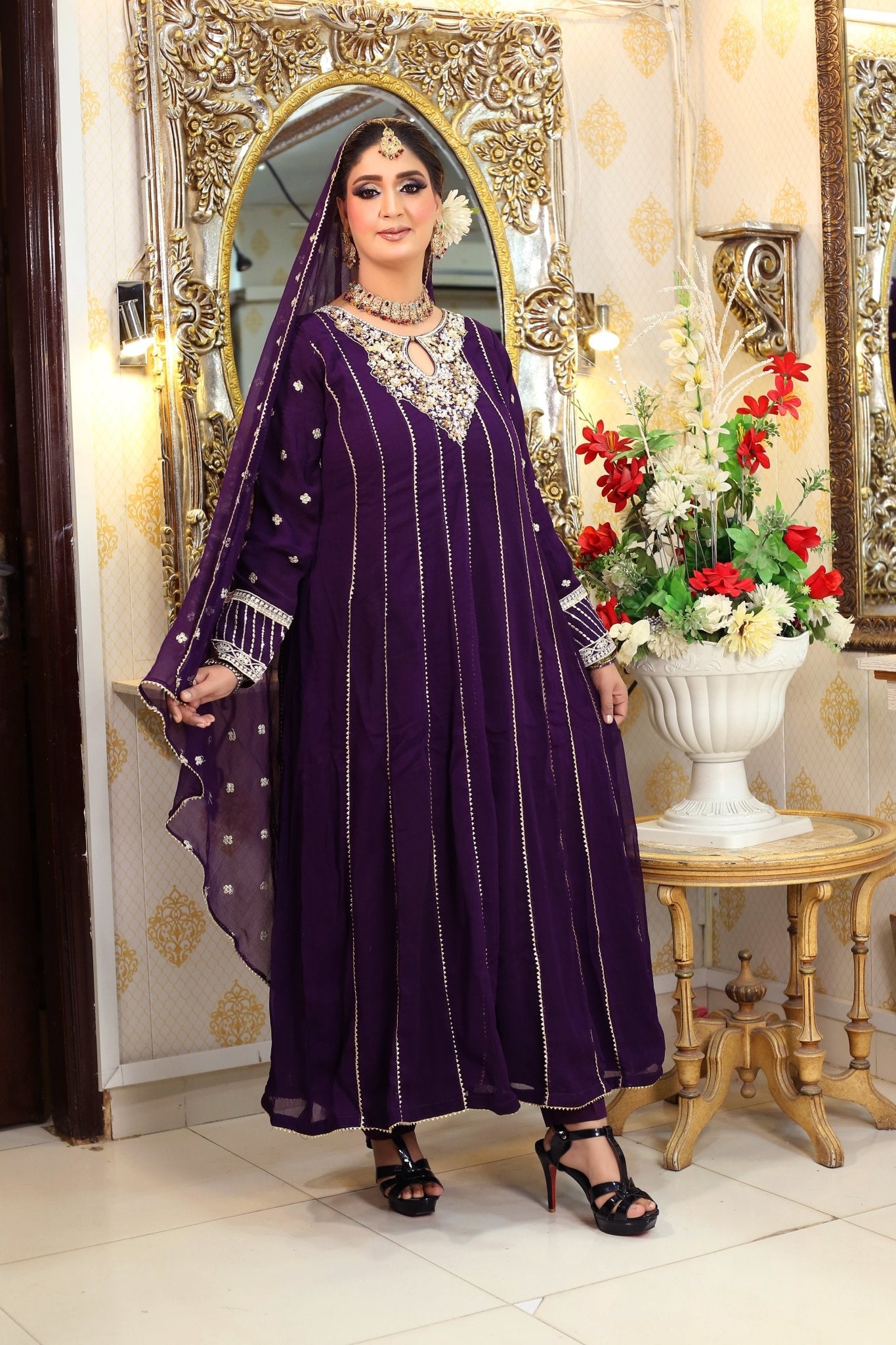 BF - 003 | Luxury Handwork Bamber Chiffon Maxi Dress - BalreejFashions