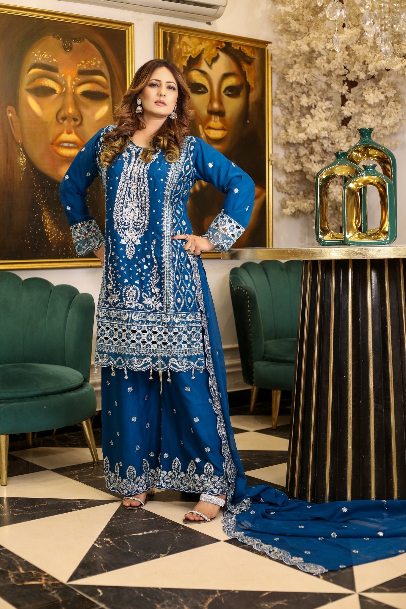 BF - 004 | Luxury Silver Zari & Stone Embroidered Suit - BalreejFashions