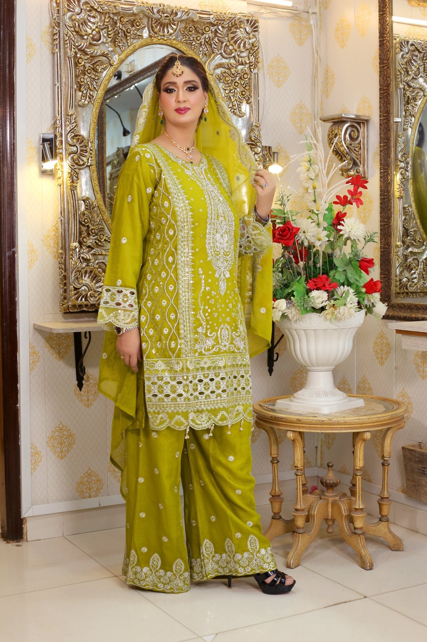 BF - 004 | Luxury Silver Zari & Stone Embroidered Suit - BalreejFashions