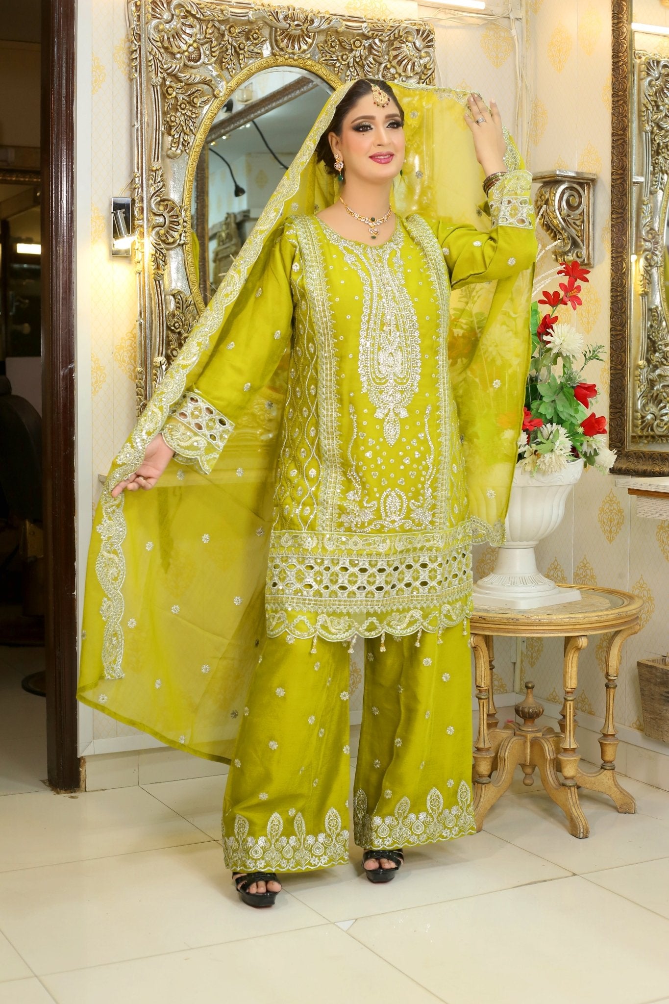 BF - 004 | Luxury Silver Zari & Stone Embroidered Suit - BalreejFashions