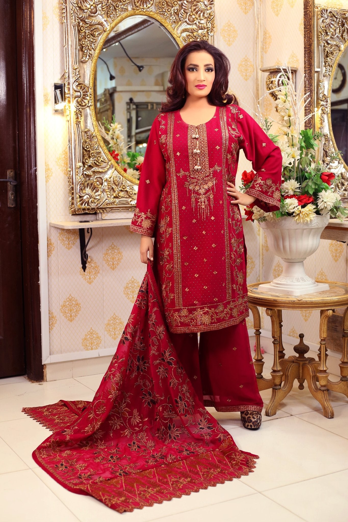 BF - 008 |Heavy Stone Work Gold Zari Plazo Dress - BalreejFashions