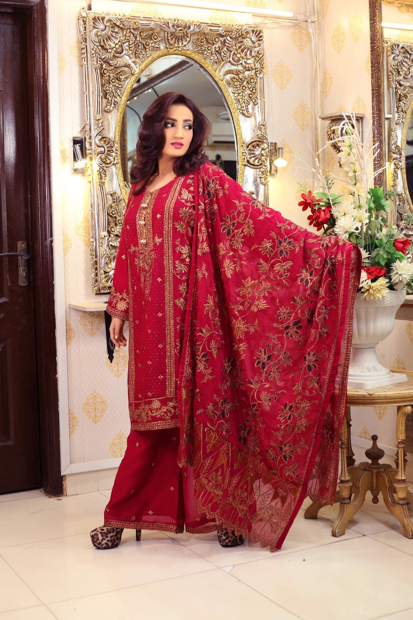 BF - 008 |Heavy Stone Work Gold Zari Plazo Dress - BalreejFashions