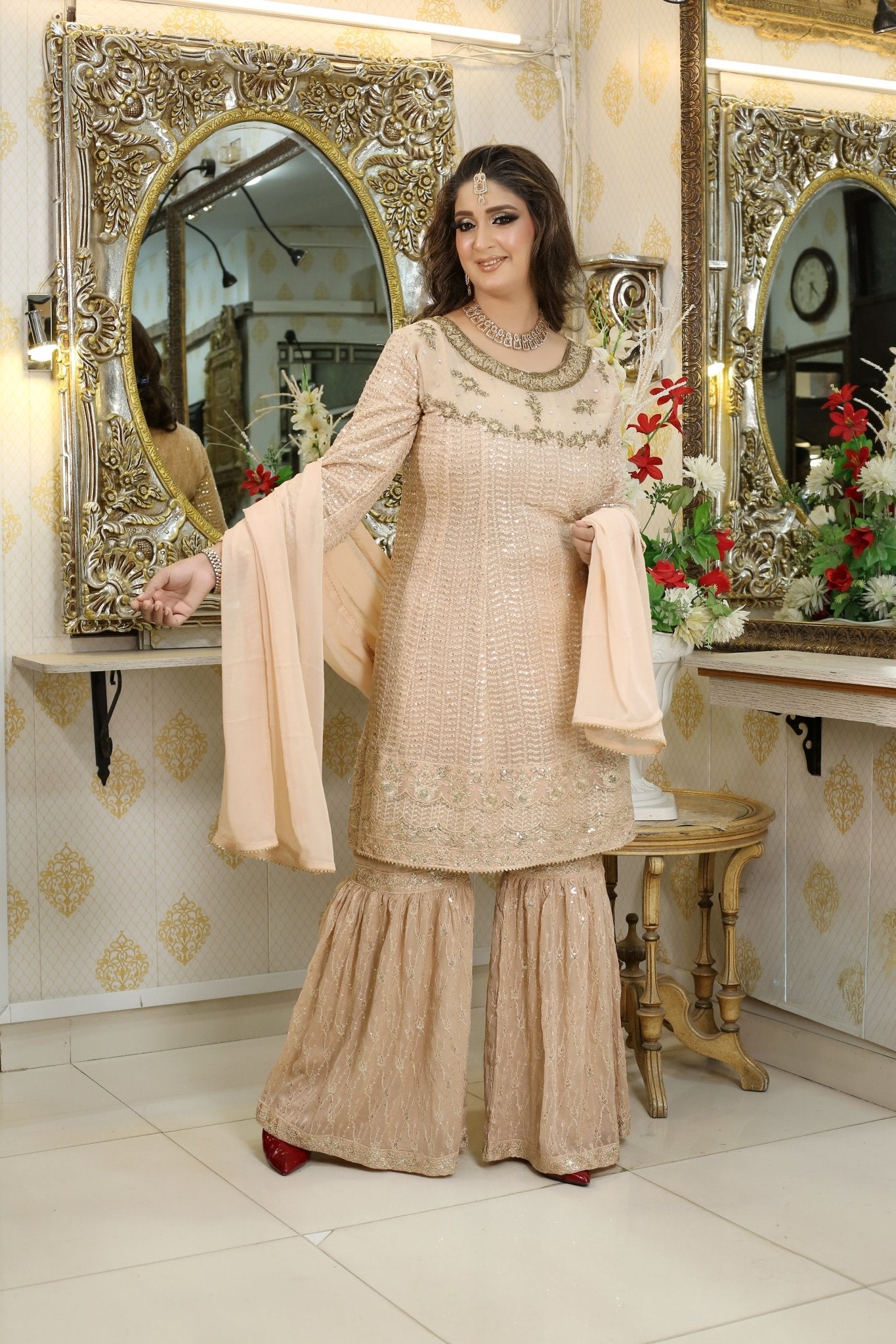 BF - 009 | Elegant Luxury Embroidered Gharara Outfit - BalreejFashions