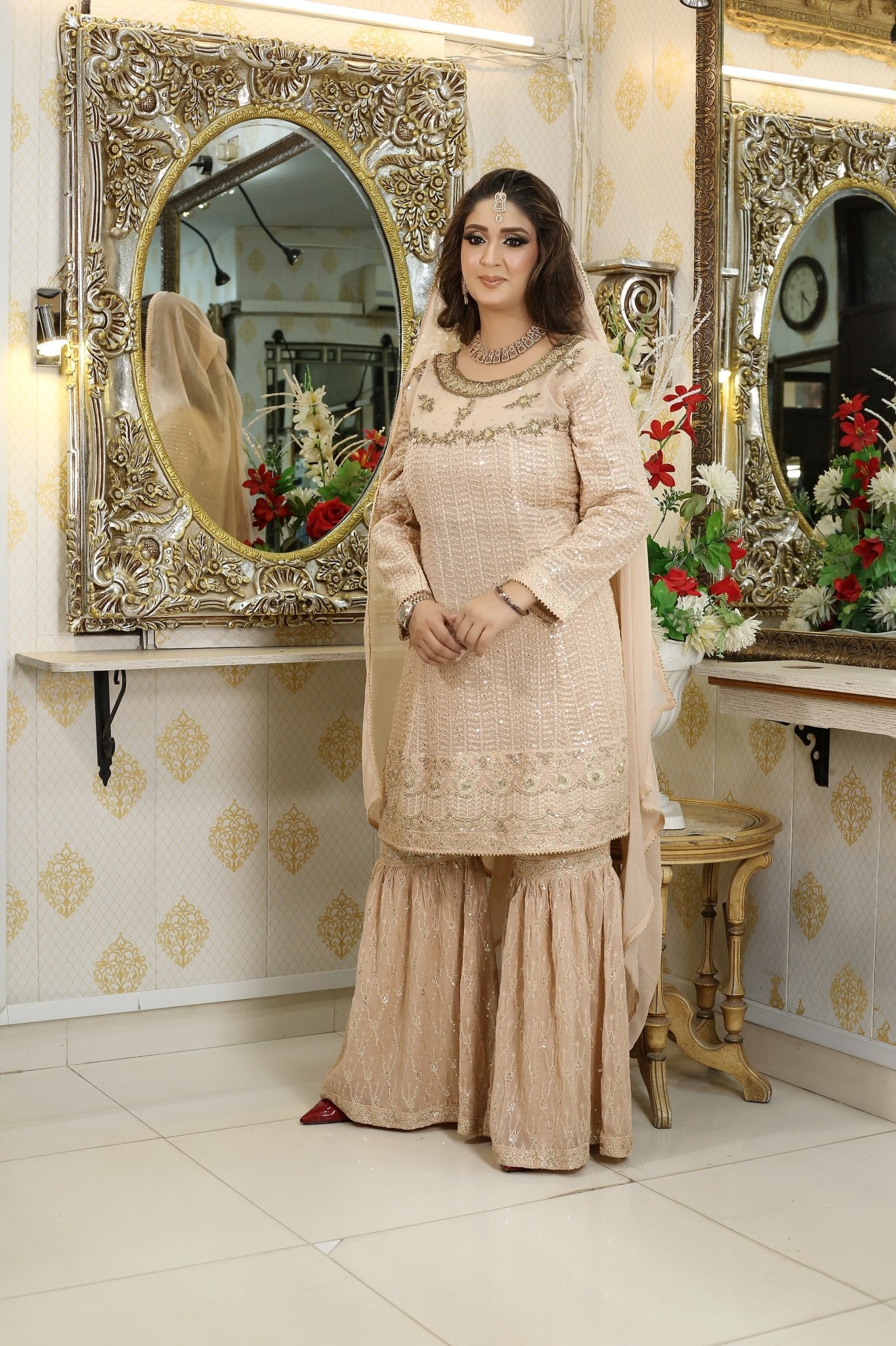 BF - 009 | Elegant Luxury Embroidered Gharara Outfit - BalreejFashions