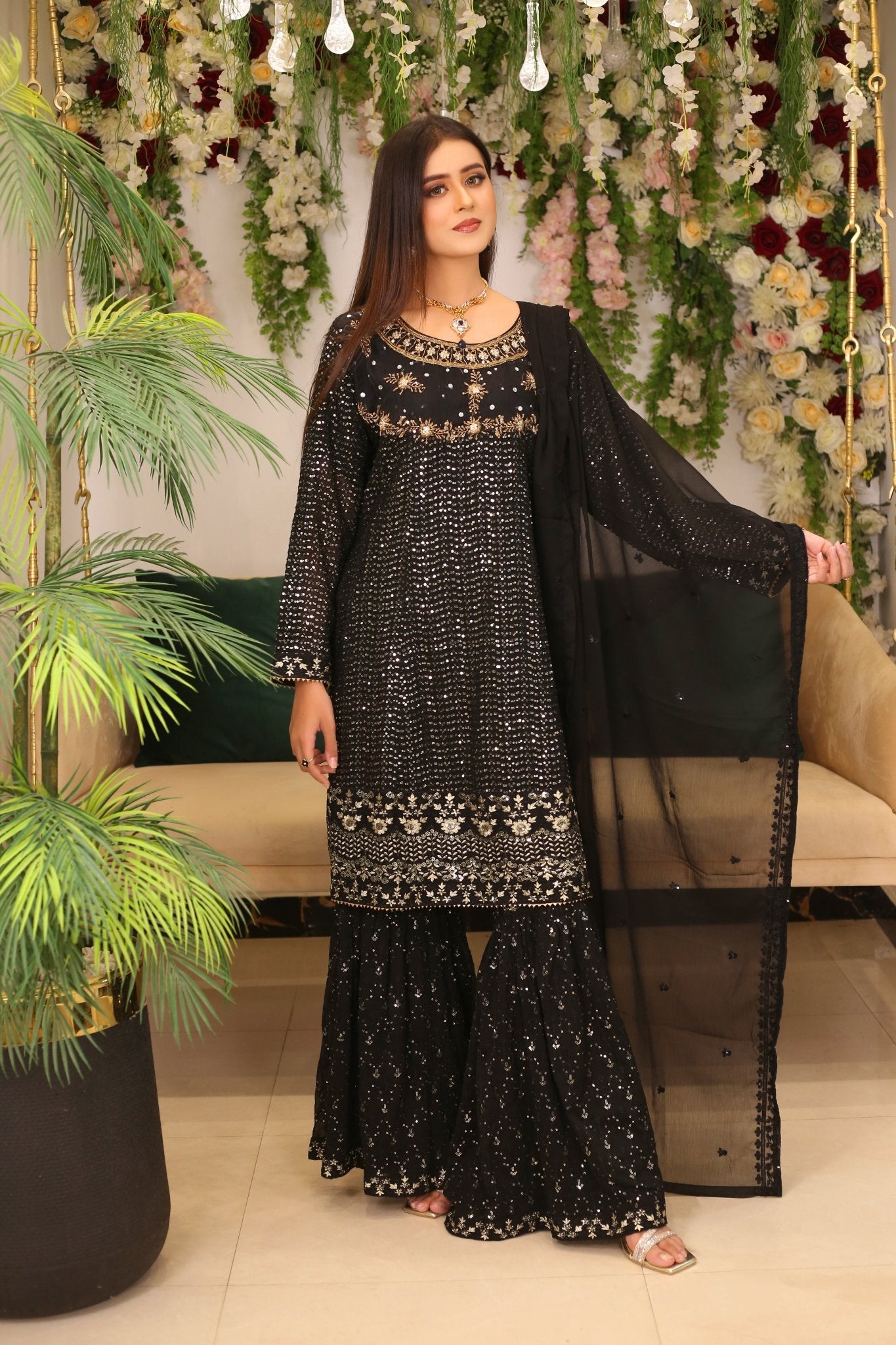 BF - 009 | Elegant Luxury Embroidered Gharara Outfit - BalreejFashions