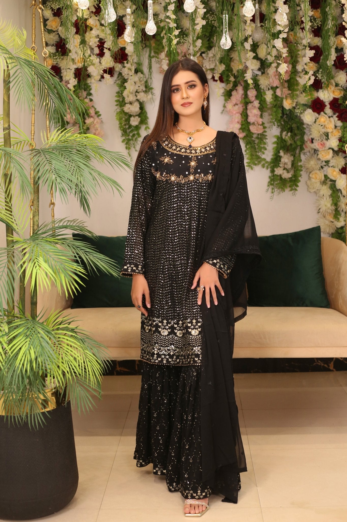 BF - 009 | Elegant Luxury Embroidered Gharara Outfit - BalreejFashions