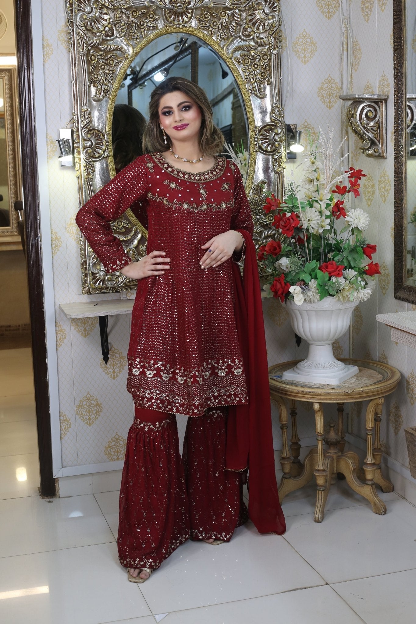 BF - 009 | Elegant Luxury Embroidered Gharara Outfit - BalreejFashions