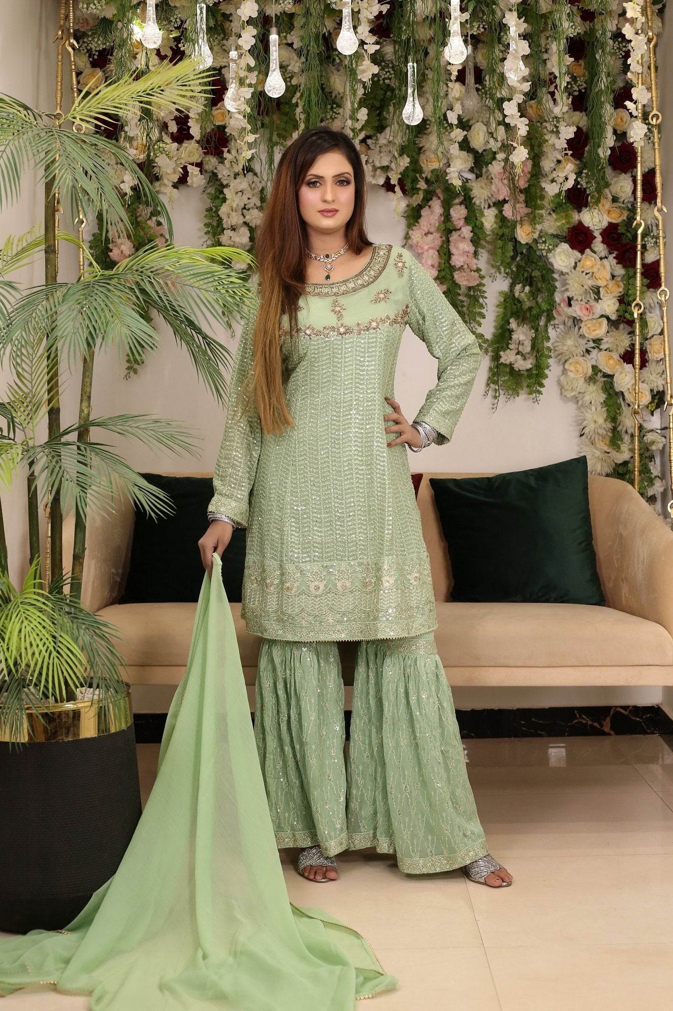 BF - 009 | Elegant Luxury Embroidered Gharara Outfit - BalreejFashions
