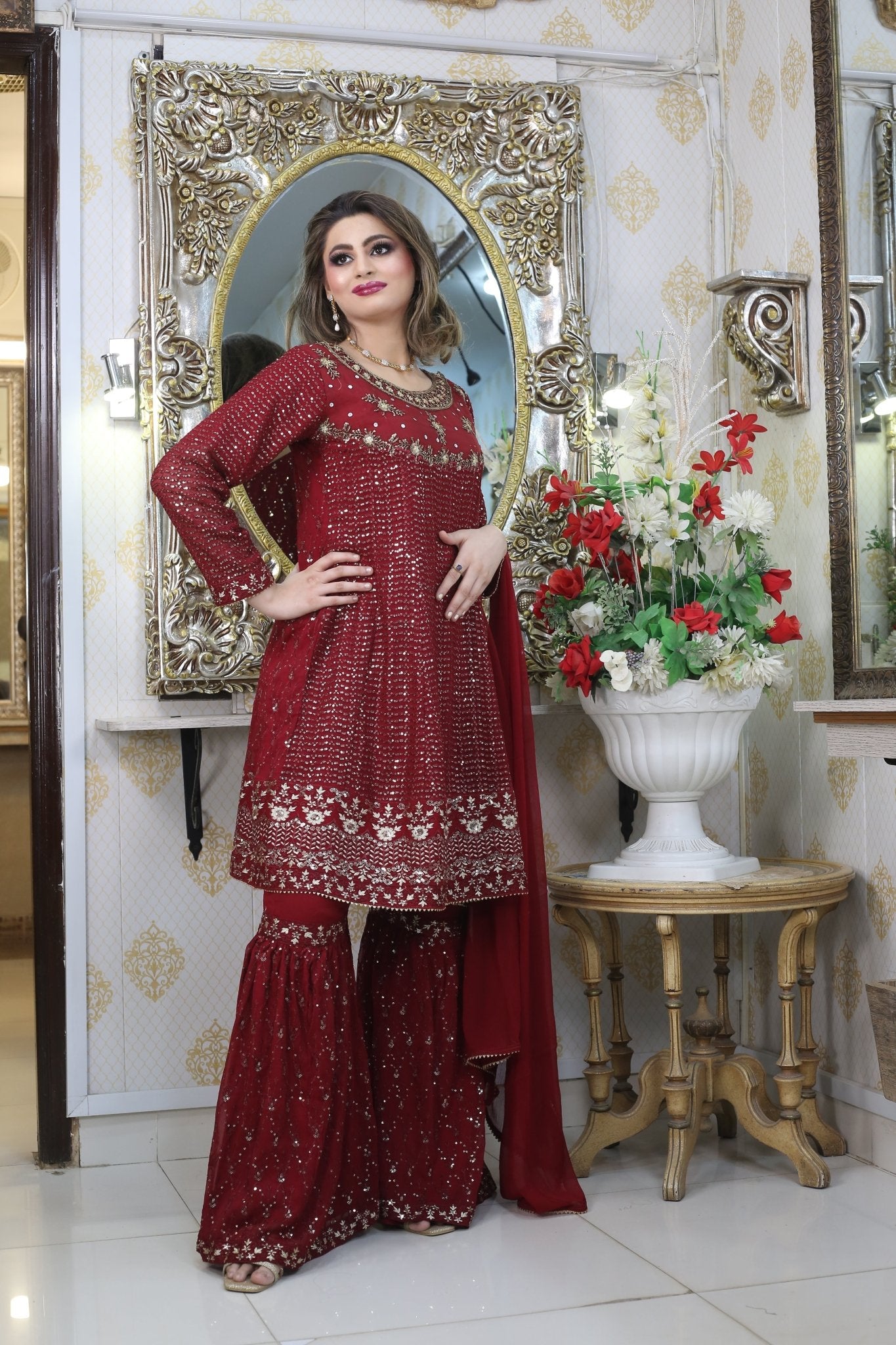 BF - 009 | Elegant Luxury Embroidered Gharara Outfit - BalreejFashions