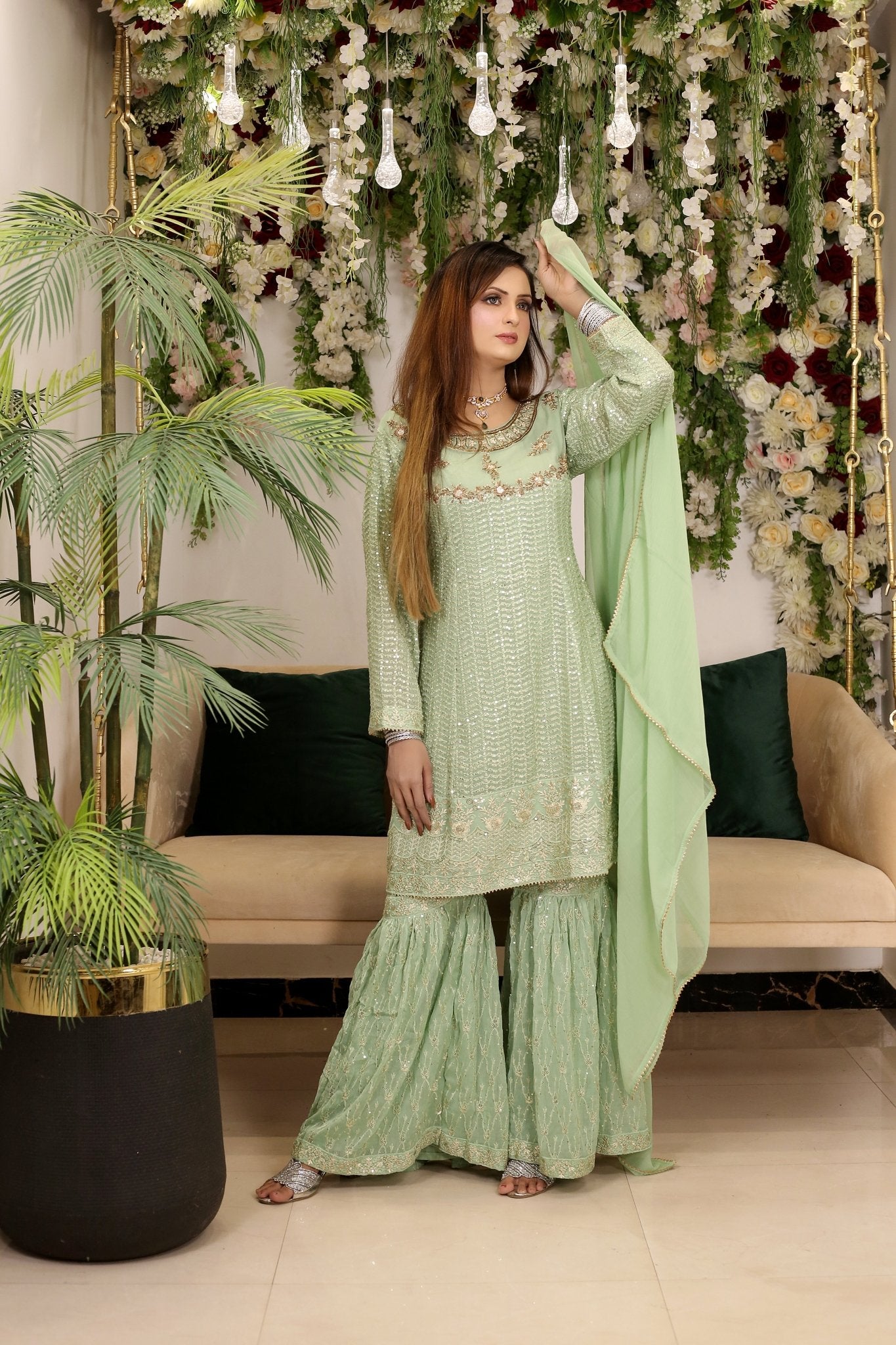 BF - 009 | Elegant Luxury Embroidered Gharara Outfit - BalreejFashions