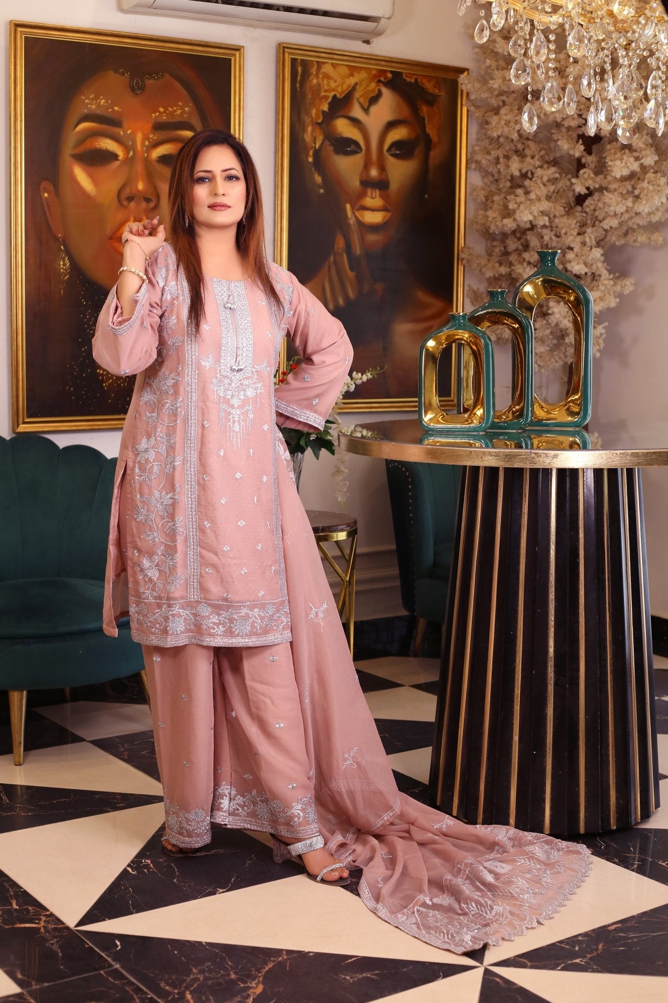 BF - 010 | Elegant Silver Zari Stonework Dress – Luxury Wear - BalreejFashions