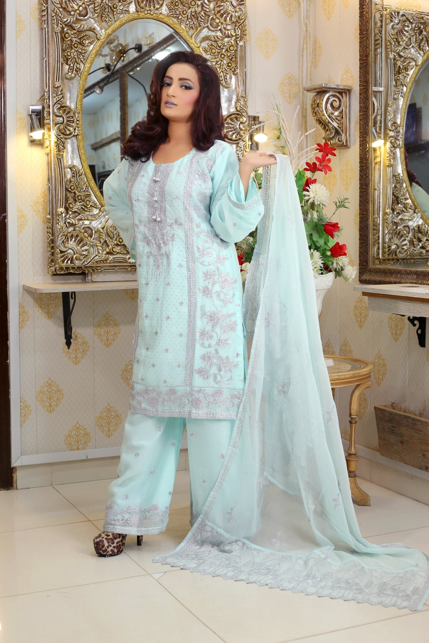 BF - 010 | Elegant Silver Zari Stonework Dress – Luxury Wear - BalreejFashions