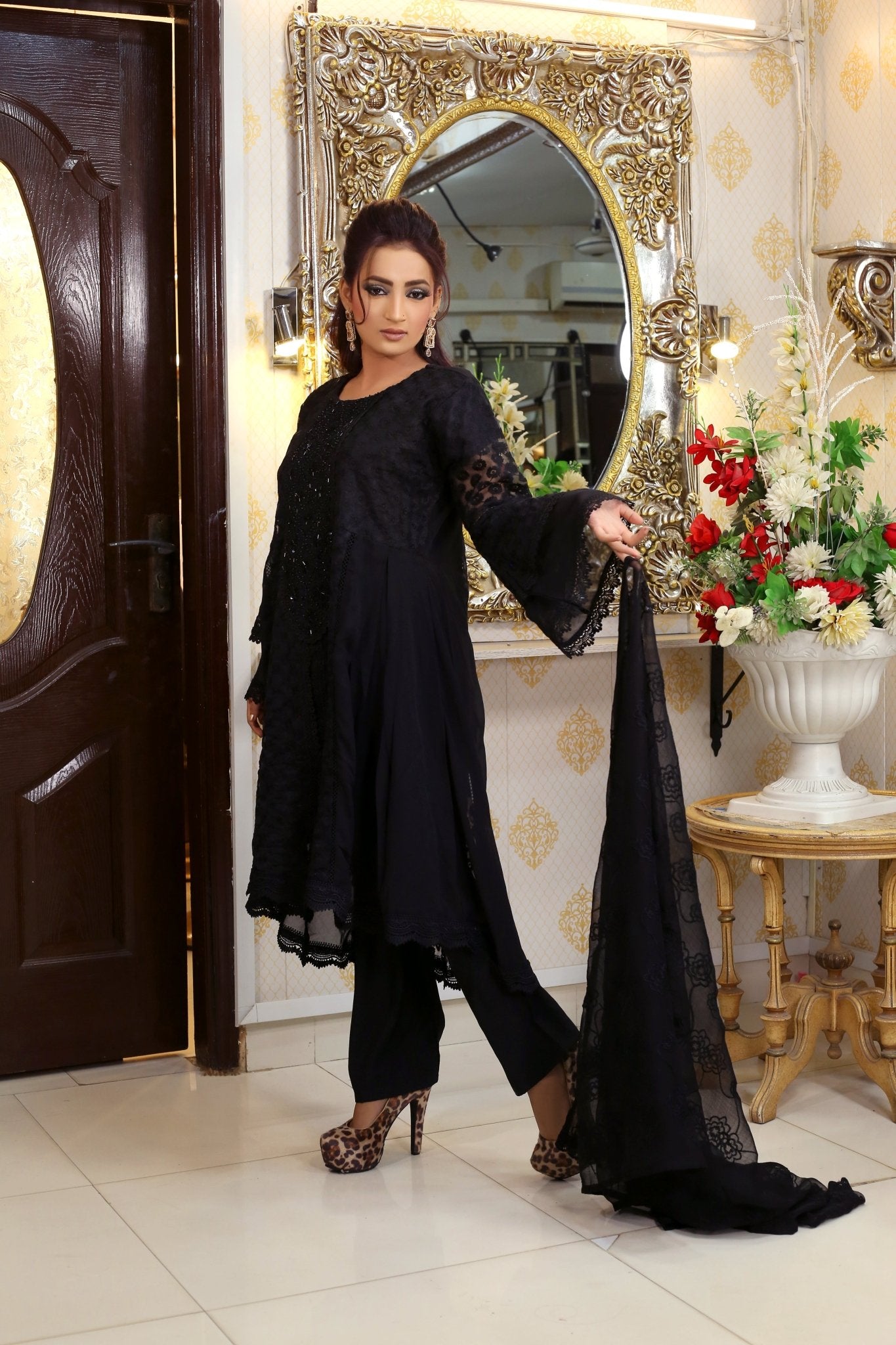 BF - 015 | Luxury Neckline Embroidered Tail - Style Frock - BalreejFashions