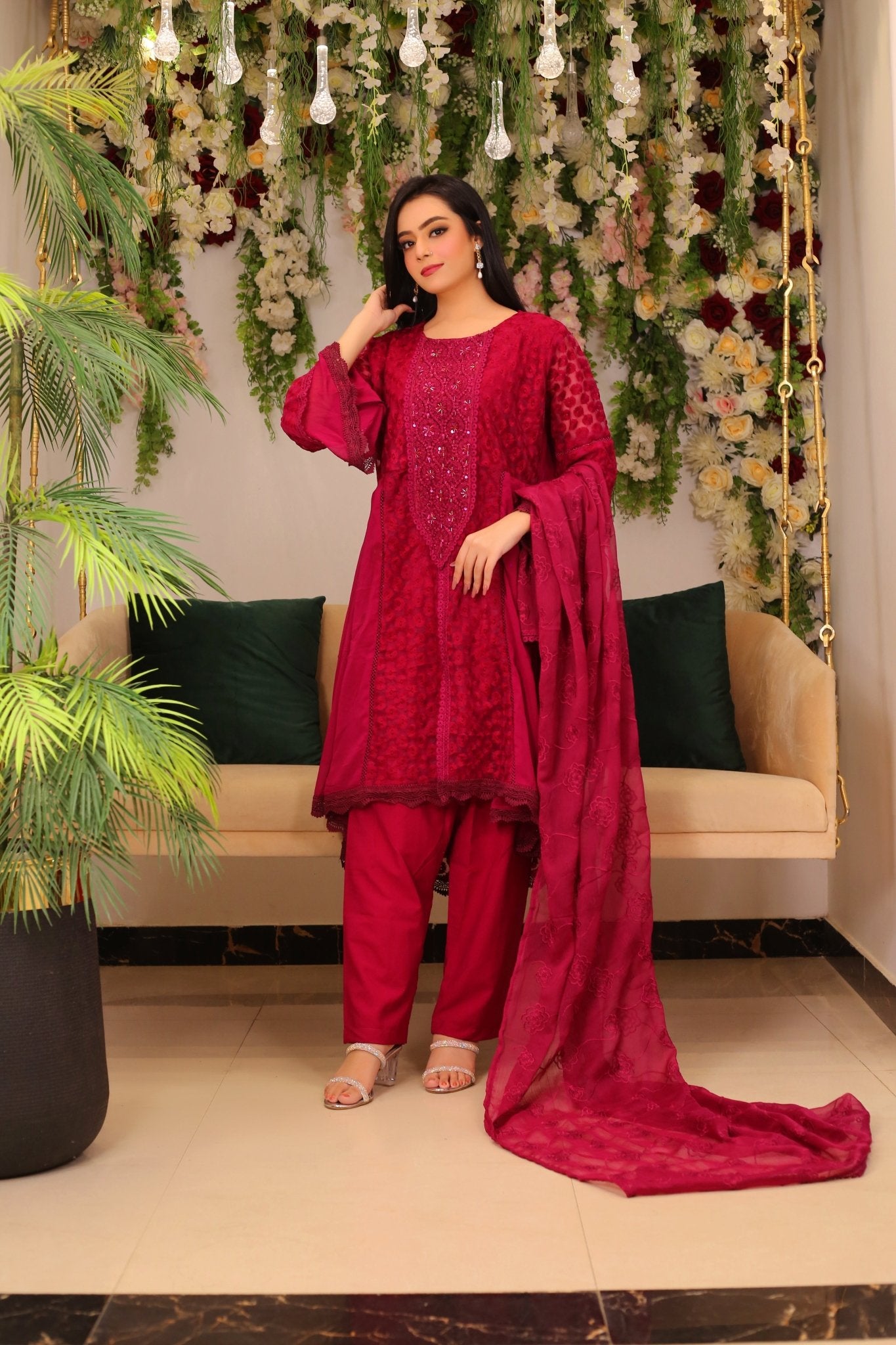 BF - 015 | Luxury Neckline Embroidered Tail - Style Frock - BalreejFashions